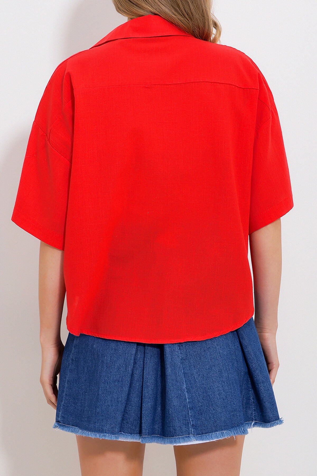 Mercan Çift Cepli Yarım Kol Keten Gömlek