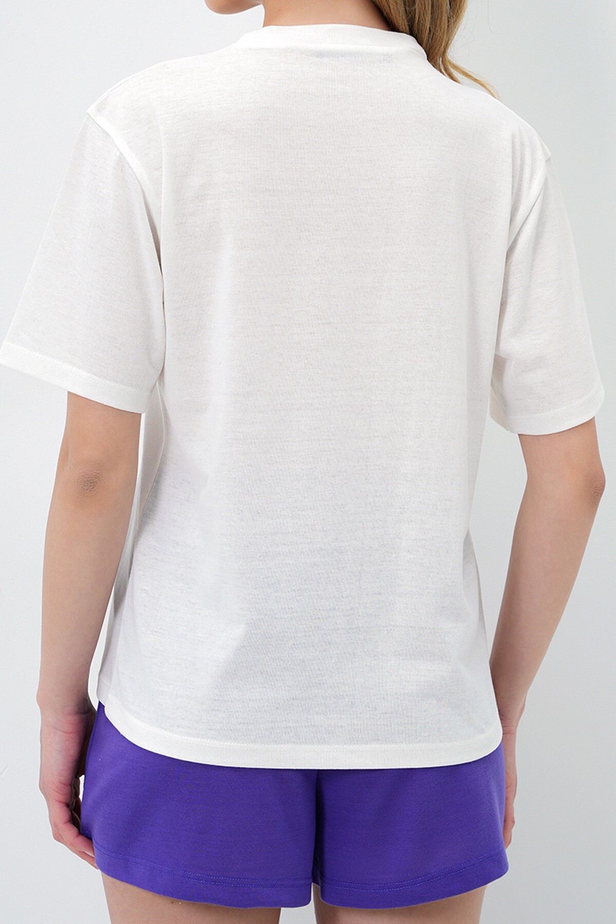 Mor Pamuklu Basic T Shırt Ve Bağlamalı Şortlu Penye Alt Üst Takım