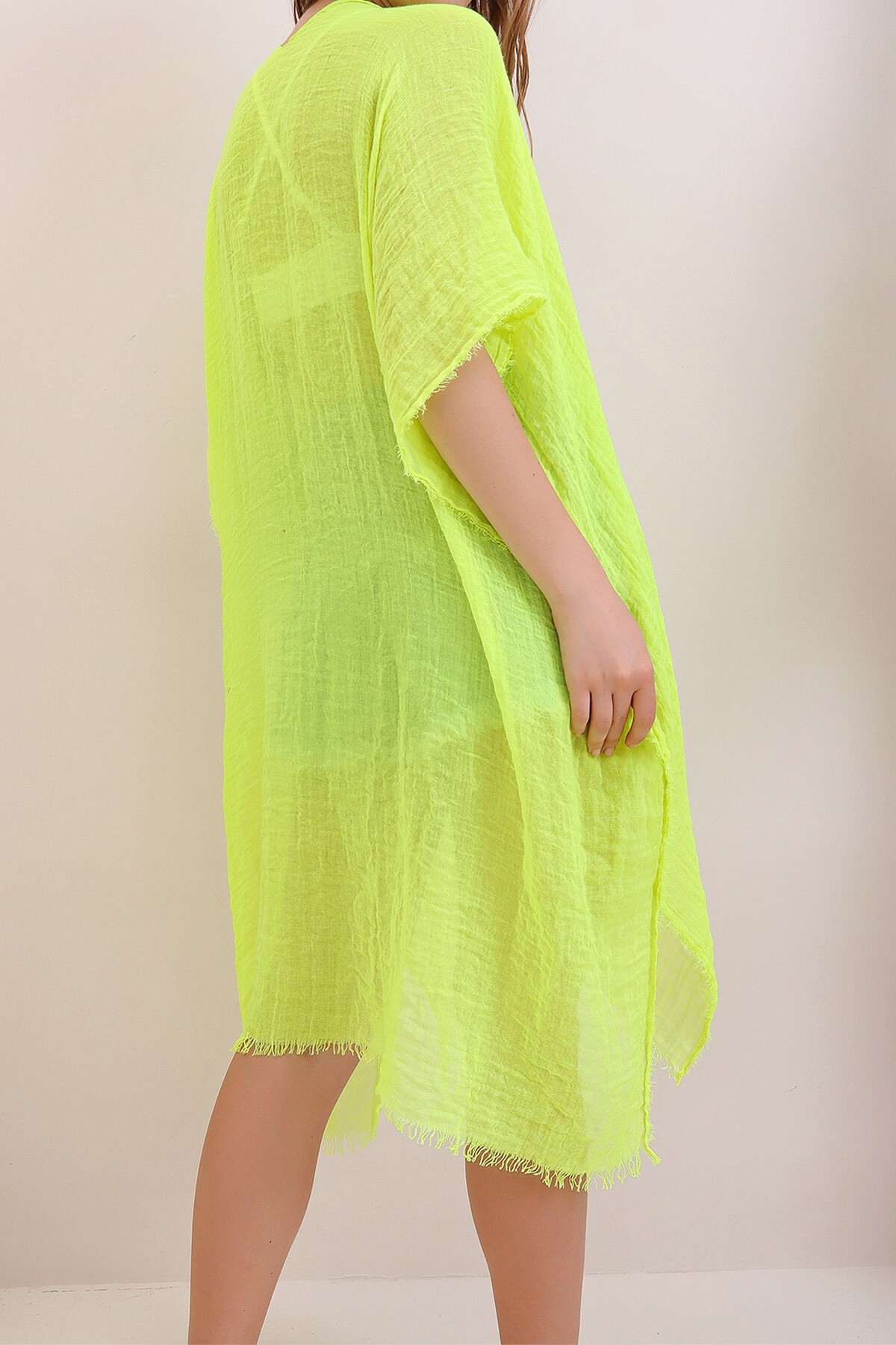 Neon Yeşili Oversize Pamuklu Kimono