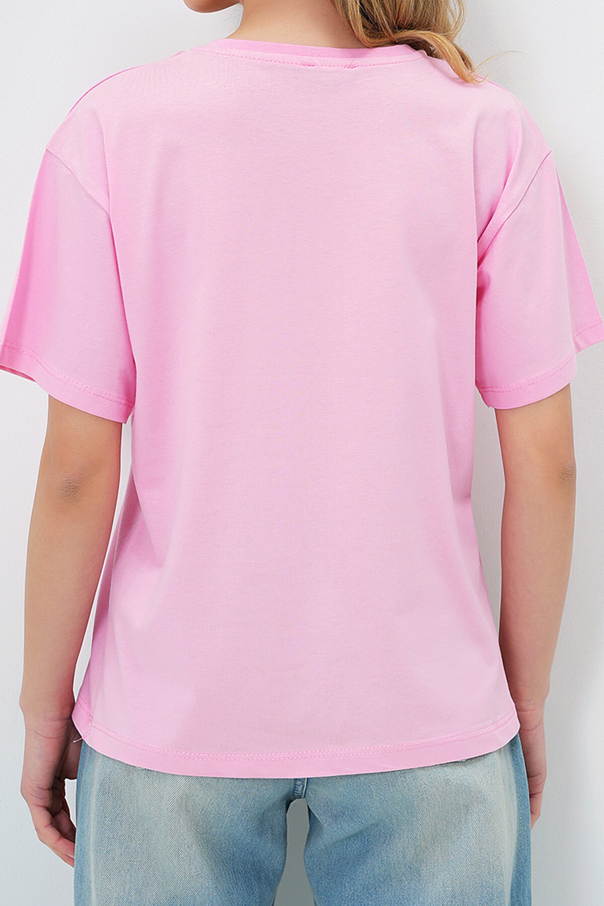 Pembe Bisiklet Yaka Basic T Shırt