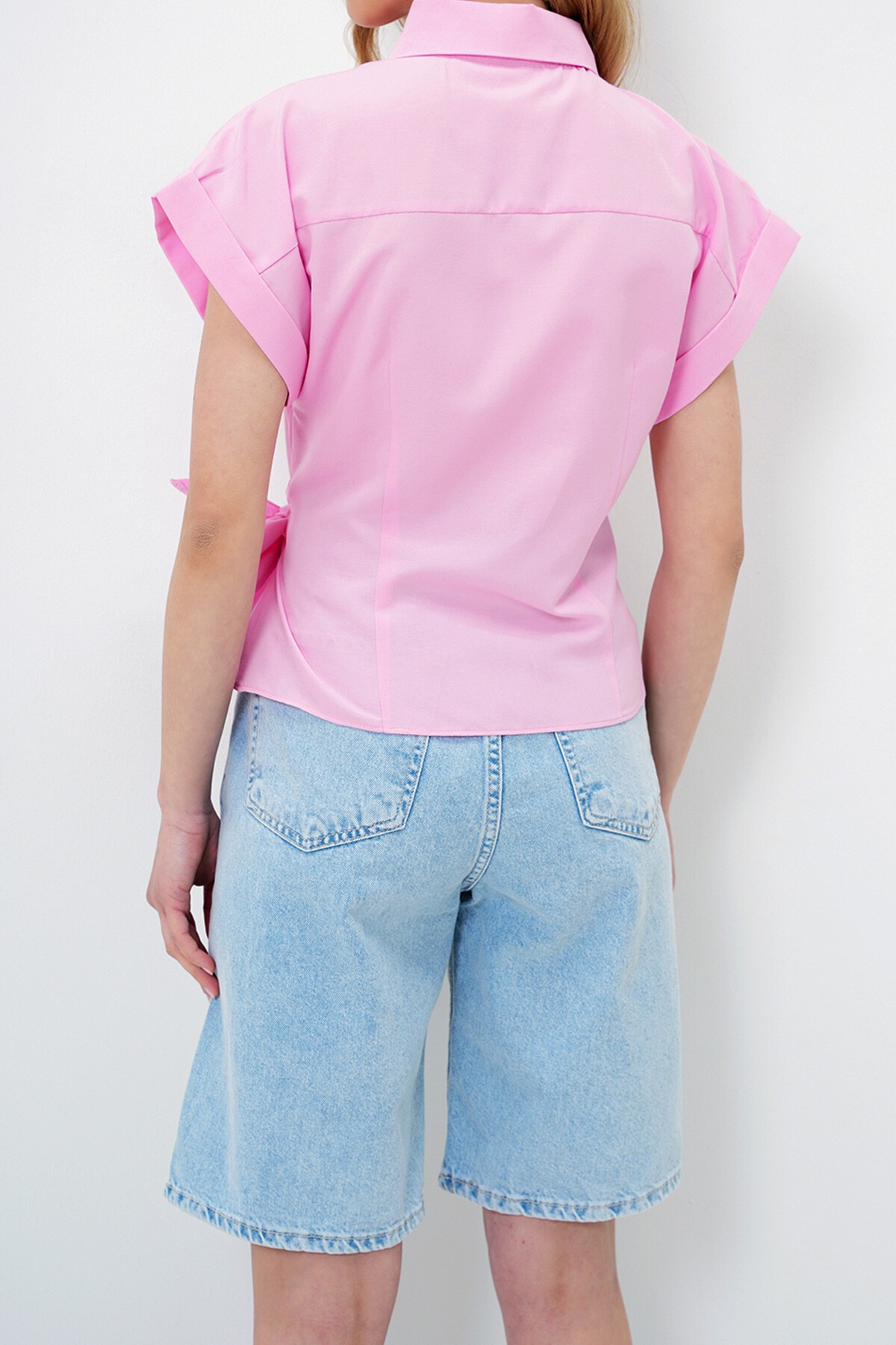 Pembe Double Kol Bağlama Detaylı Poplin Gömlek