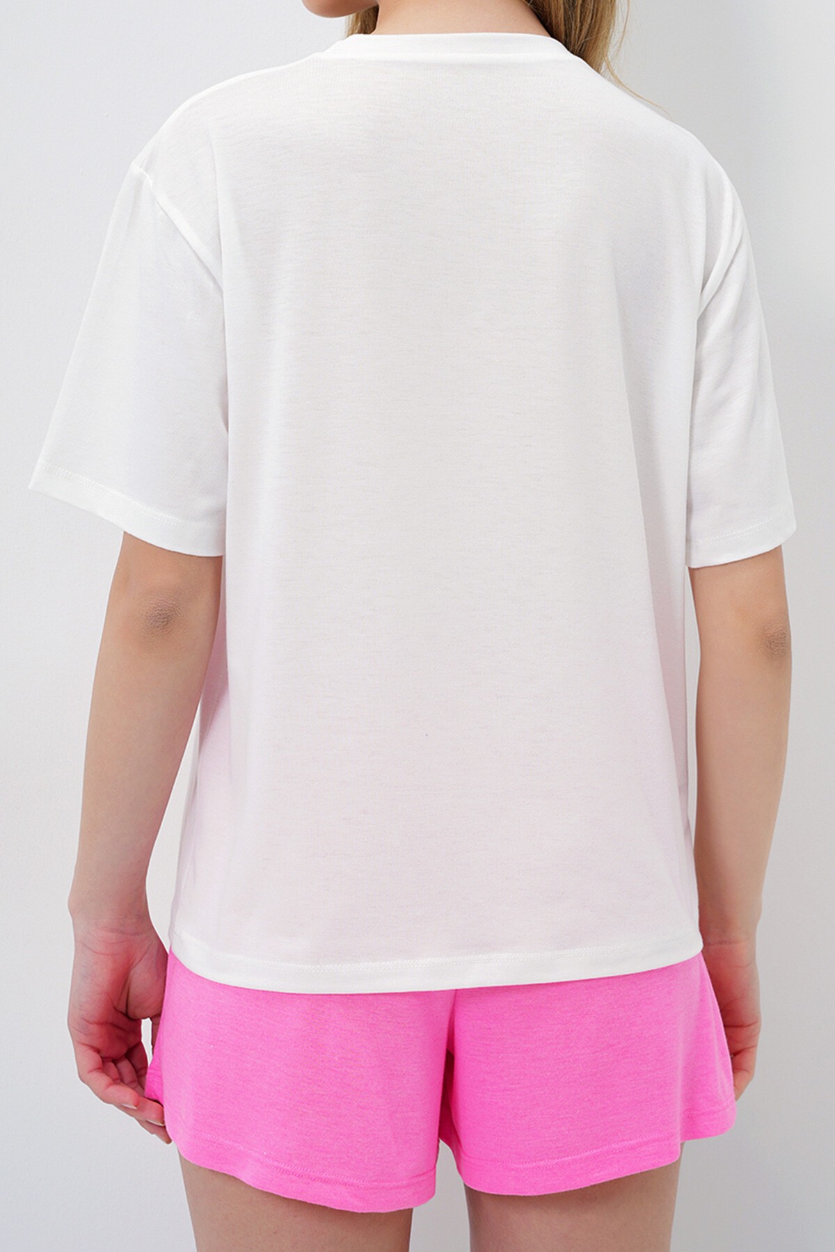 Pembe Limon Baskılı Pamuklu Basic T Shırt Ve Şortlu Pijama Takımı