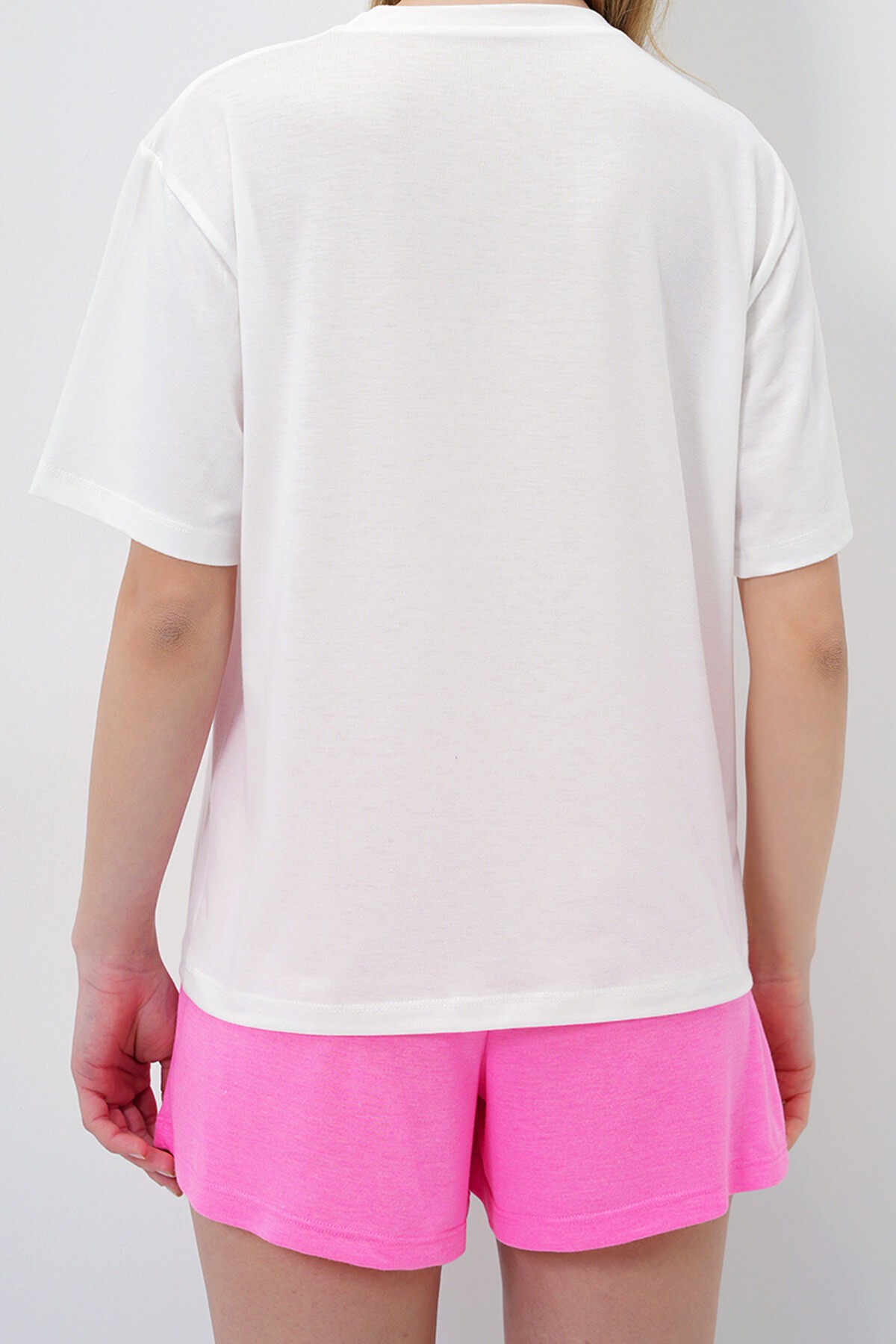 Pembe Pamuklu Basic T Shırt Ve Bağlamalı Şortlu Penye Alt Üst Takım