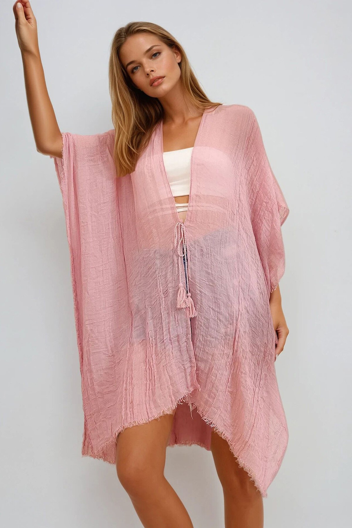 Pudra Oversize Pamuklu Kimono