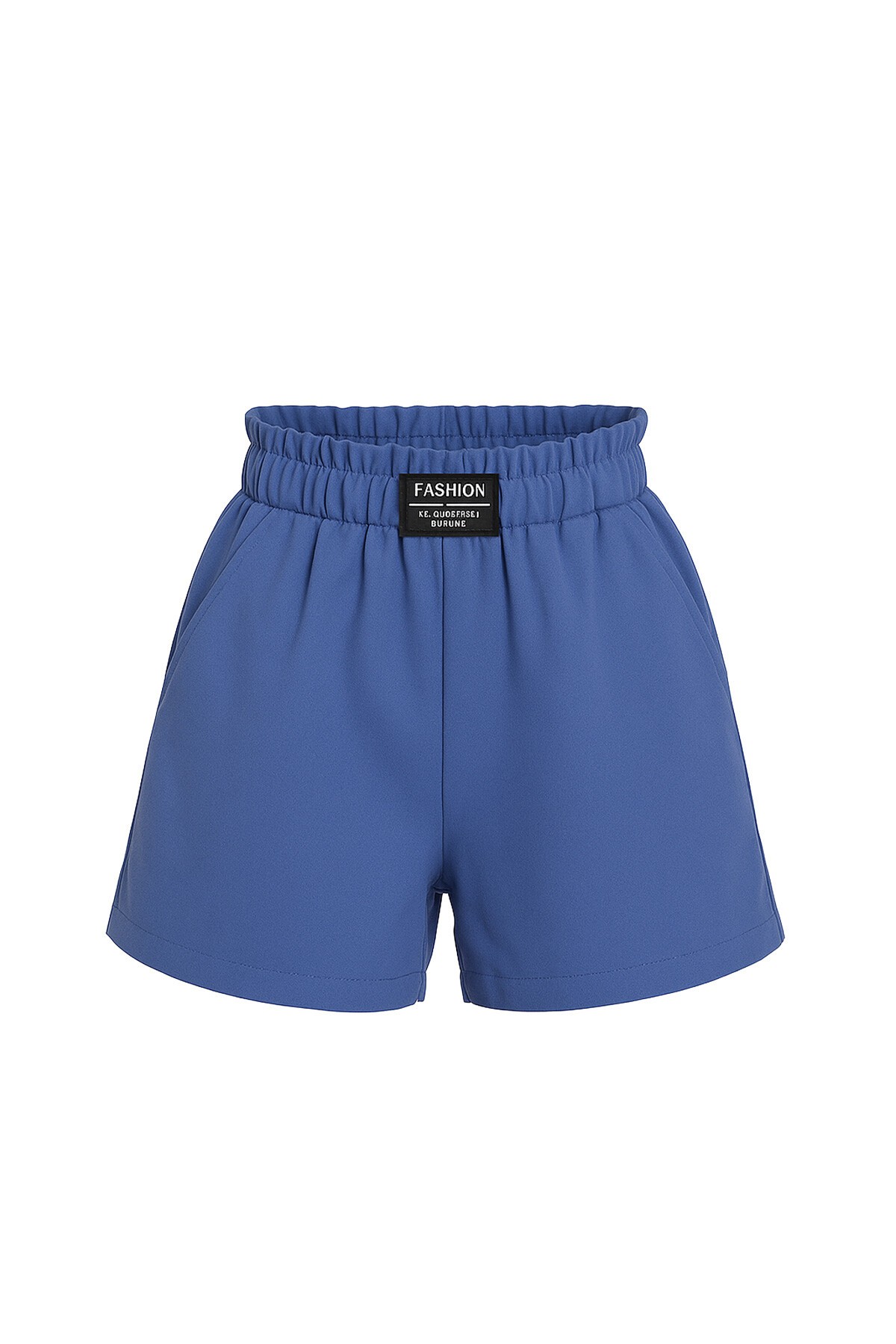 Saks Çift Cepli Beli Lastikli Dokuma Keten Şort