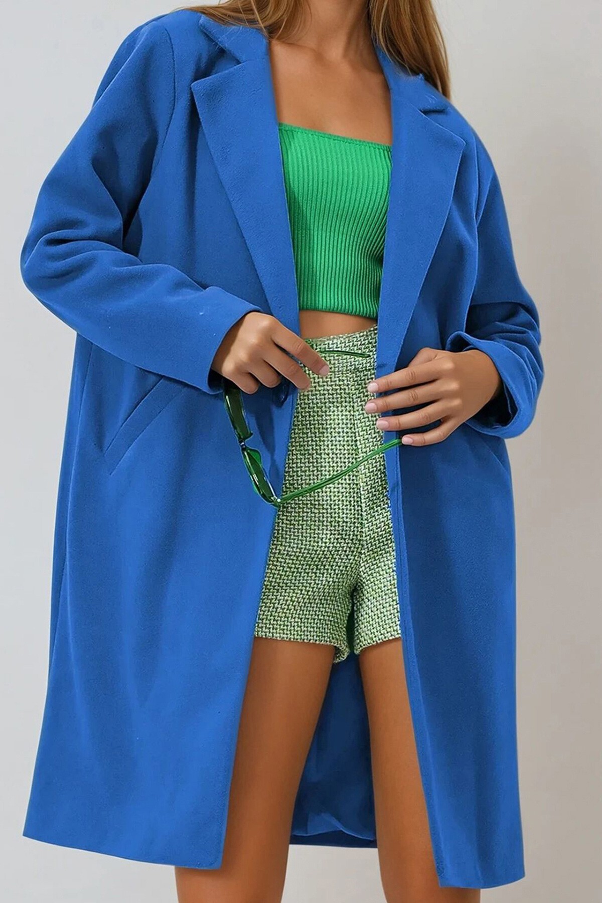 Saks Çift Cepli İçi Astarlı Kışlık Kaşe Kaban