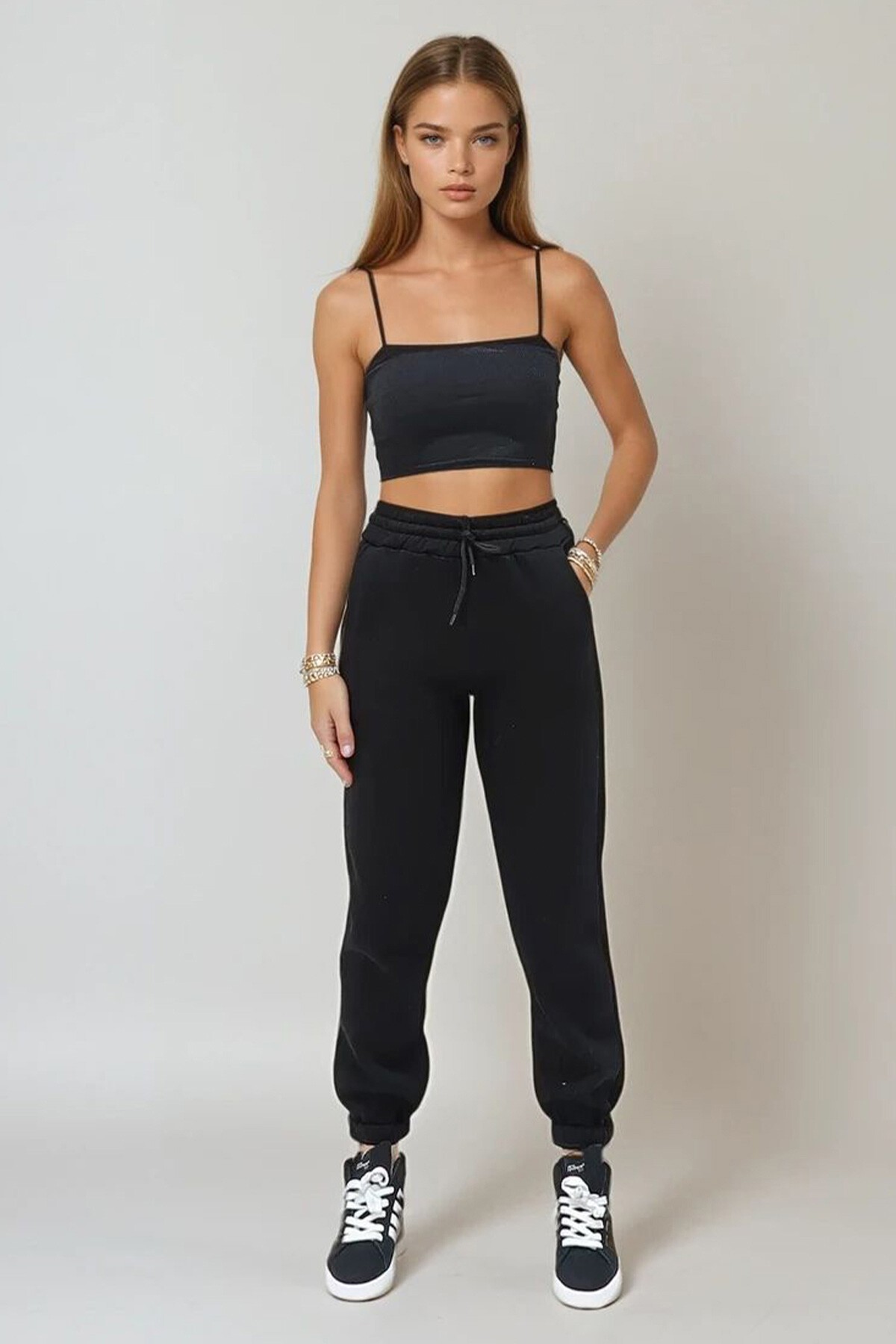 Siyah 3 İplik İçi Şardonlu Jogging Eşofman Altı