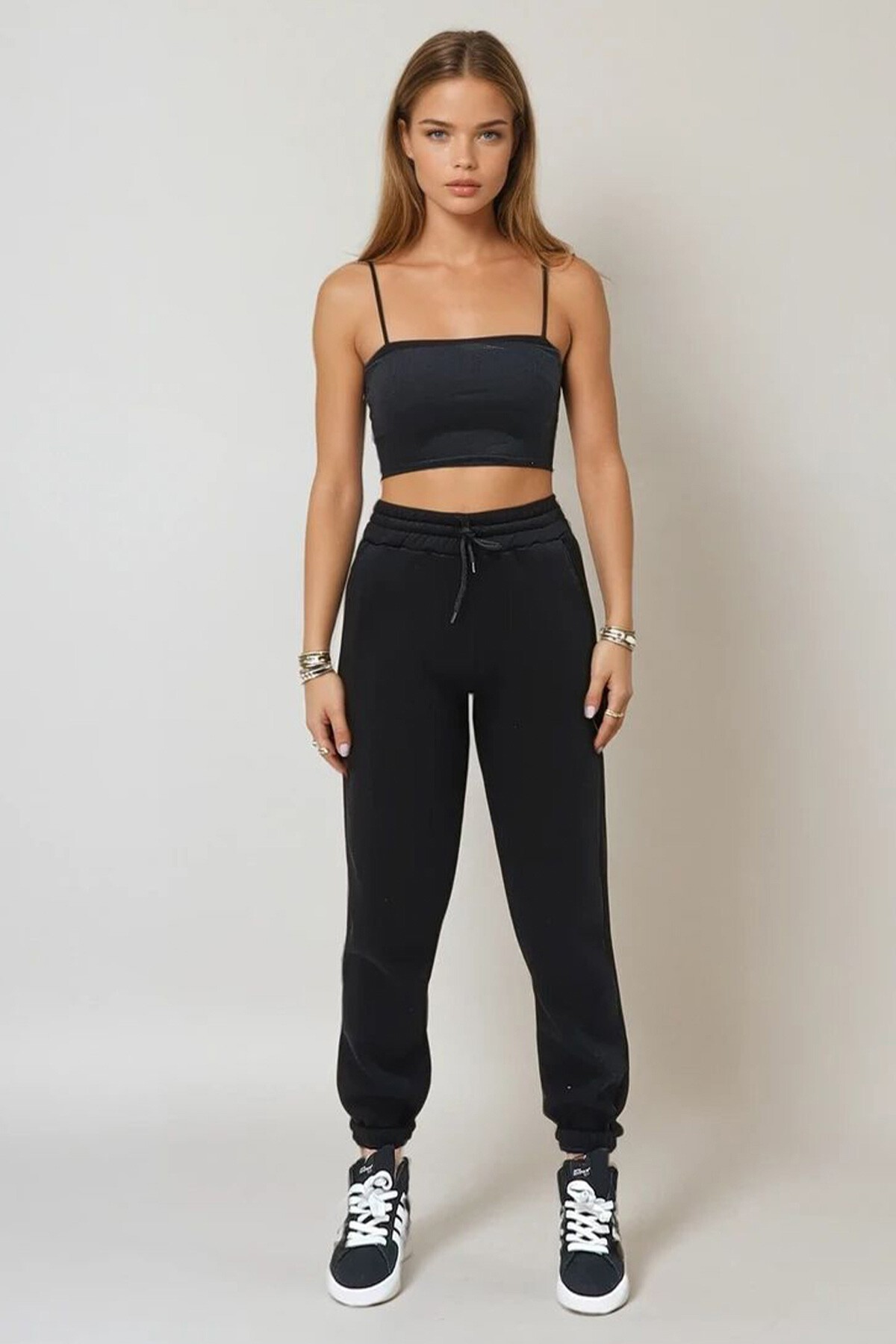 Siyah 3 İplik İçi Şardonlu Jogging Eşofman Altı