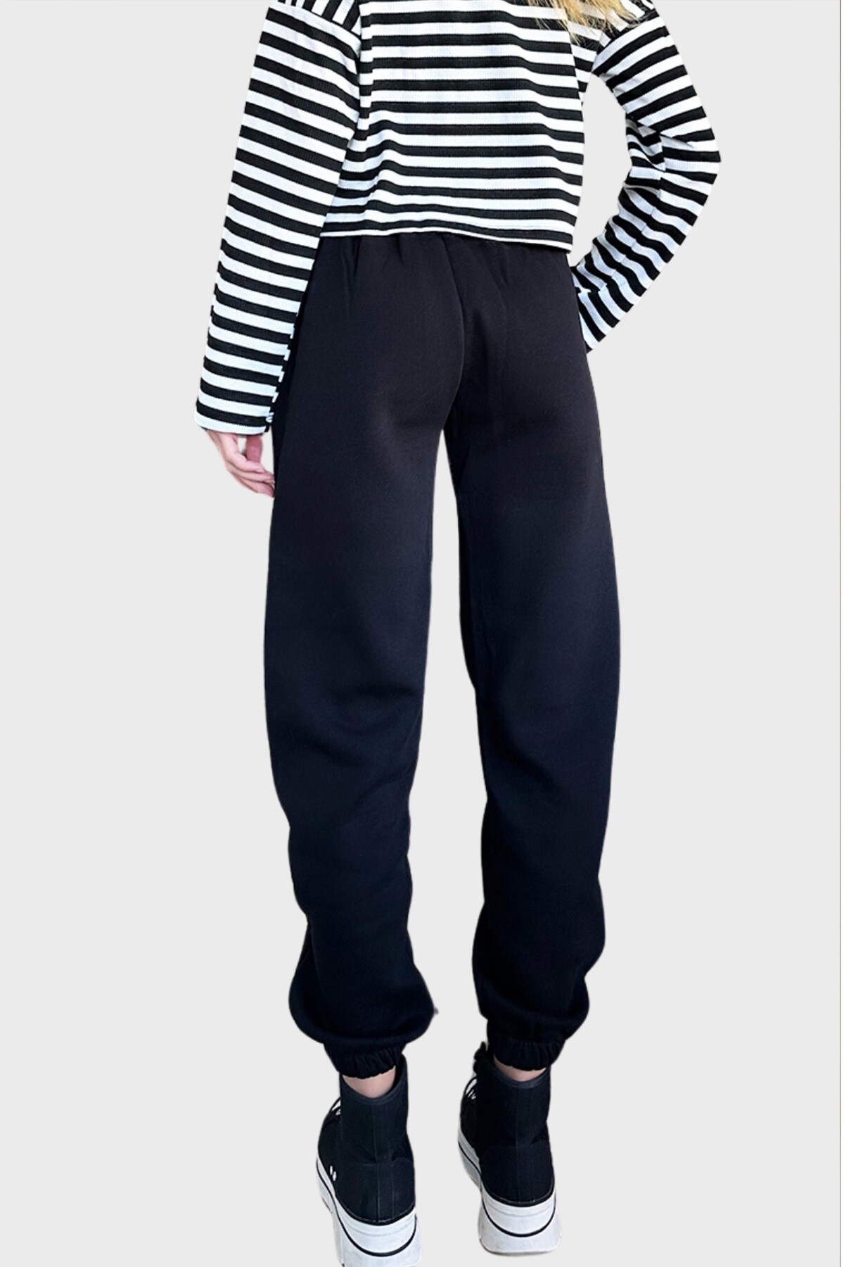 Siyah 3 İplik İçi Şardonlu Jogging Eşofman Altı