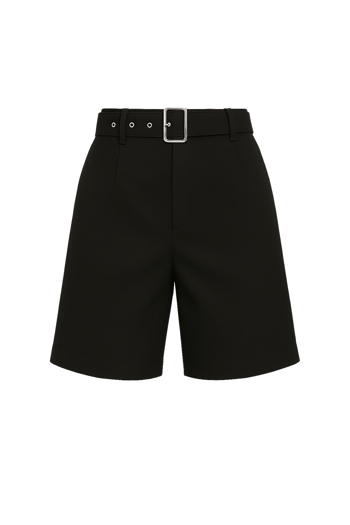 Siyah Çift Cepli Beli Kemerli Gabardin Şort