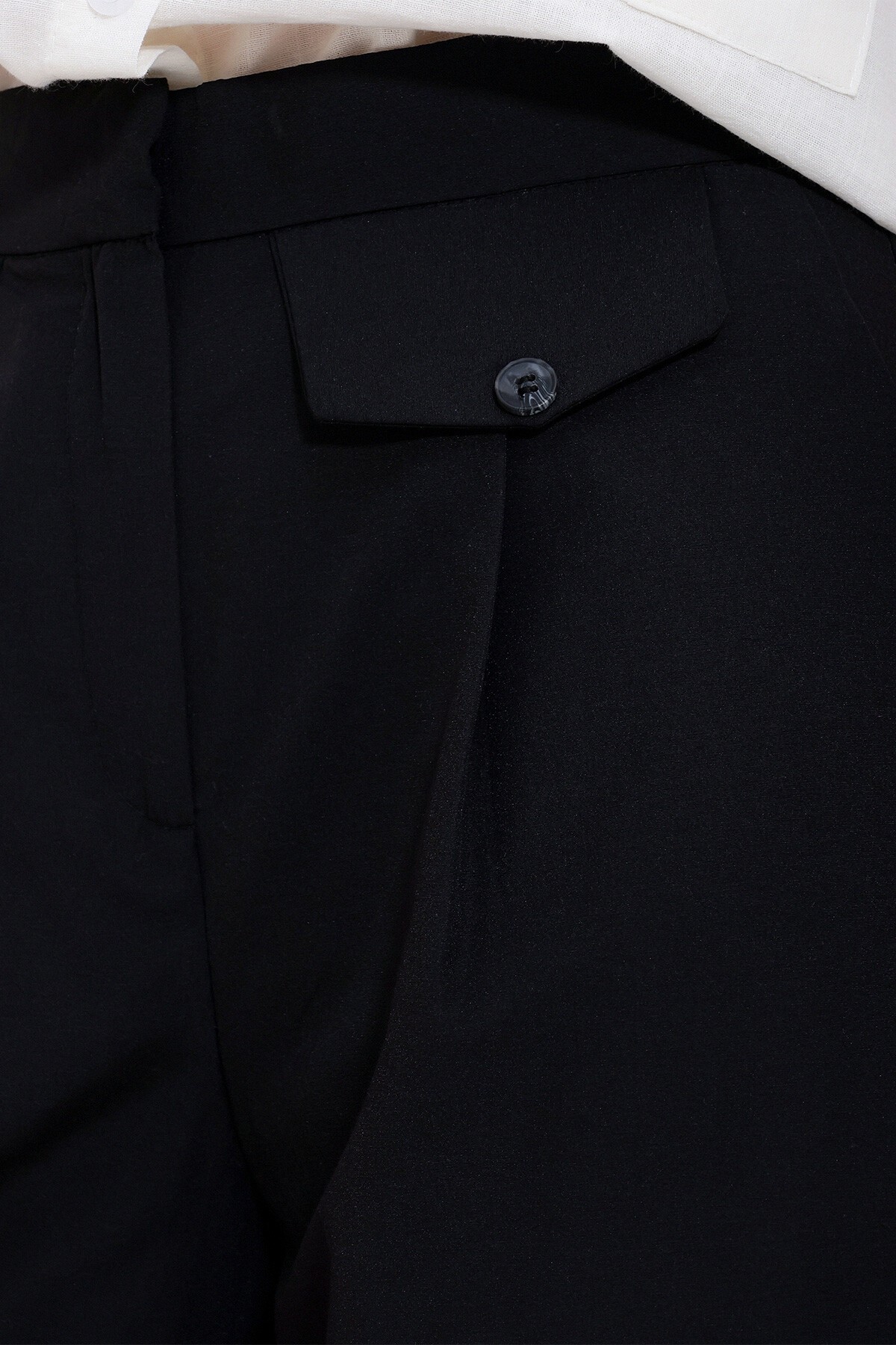 Siyah Çift Cepli Palazzo Dokuma Pantolon