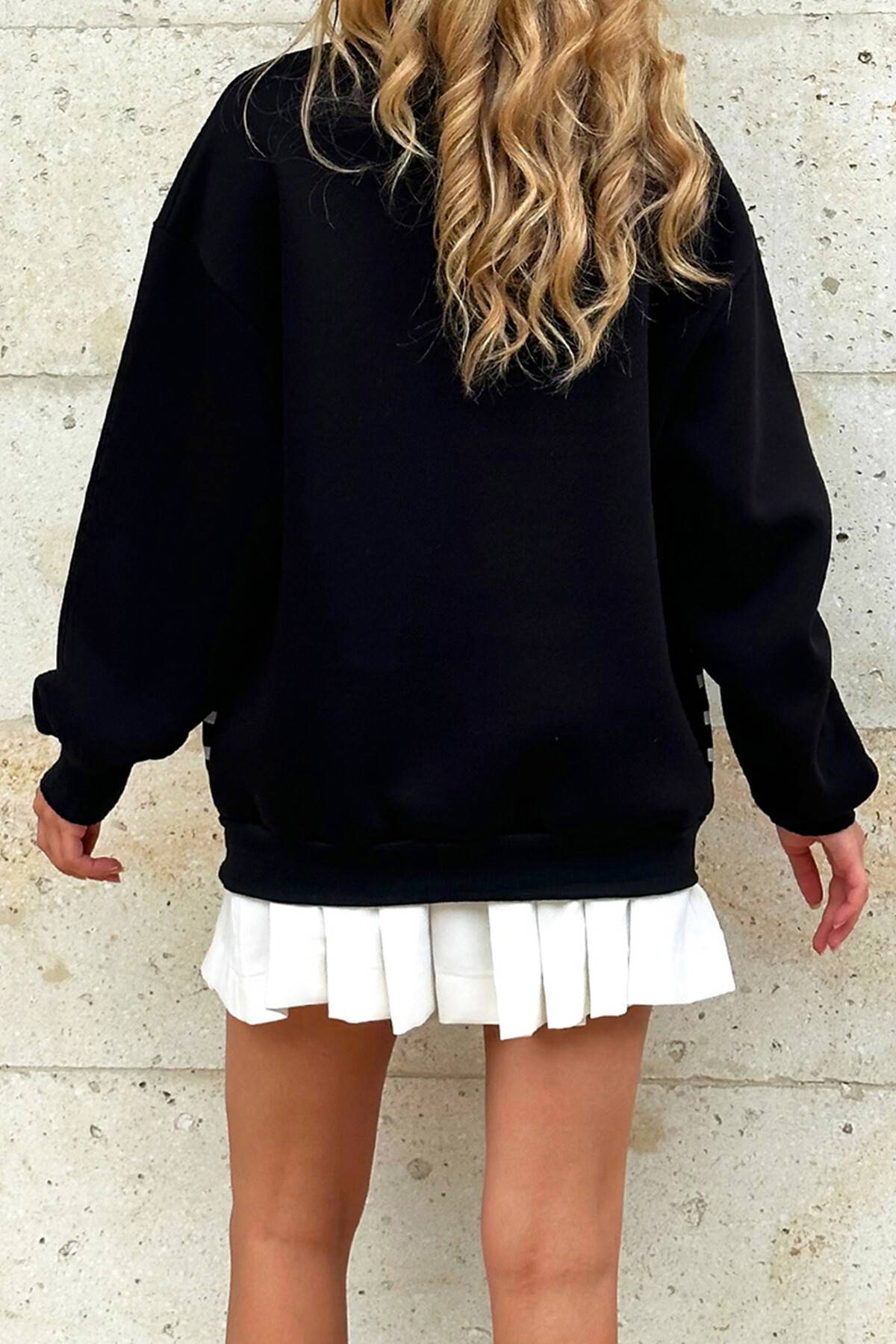 Siyah İçi Şardonlu Baskılı Fermuarlı Sweatshirt