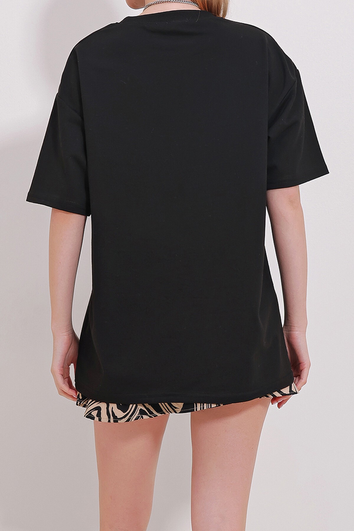 Siyah İki İplik Oversize Unisex T Shirt