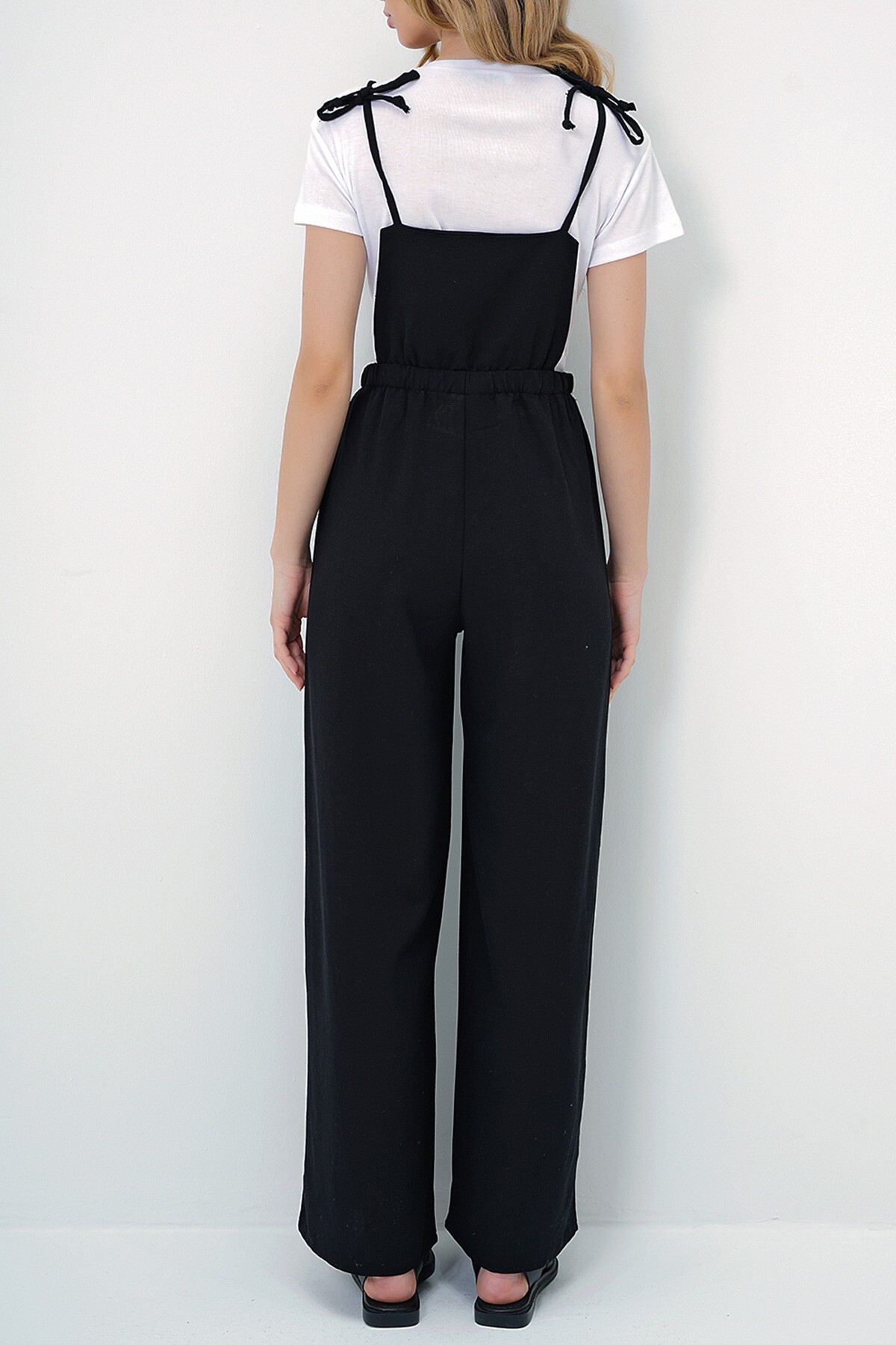 Siyah Önü Cepli Askılı Halka Detaylı Aerobin Salopet Pantolon