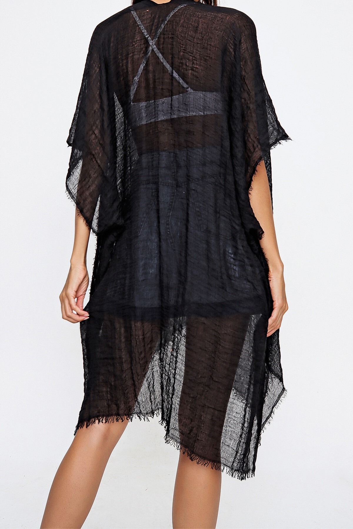 Siyah Oversize Pamuklu Kimono