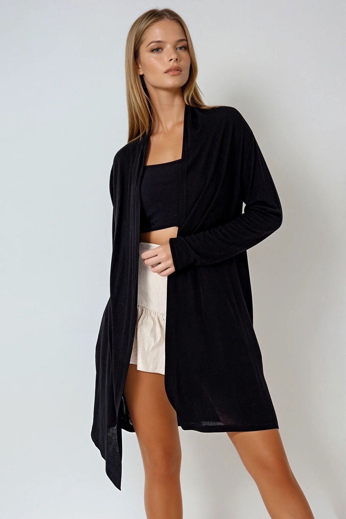 Siyah Şal Yaka Viscon Hırka