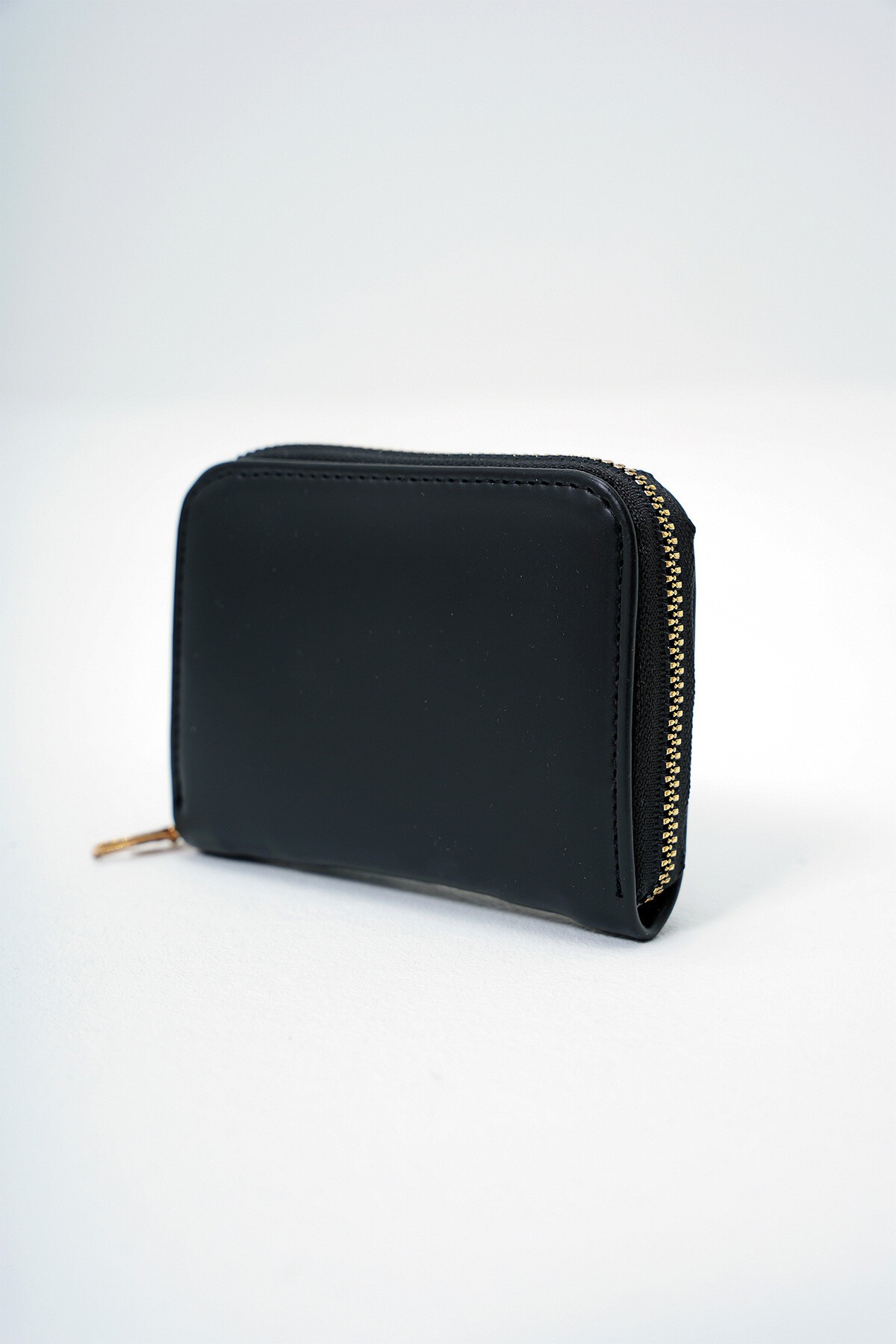 Siyah Suni Deri Kartlık Boy Fermuarlı Mini Cüzdan