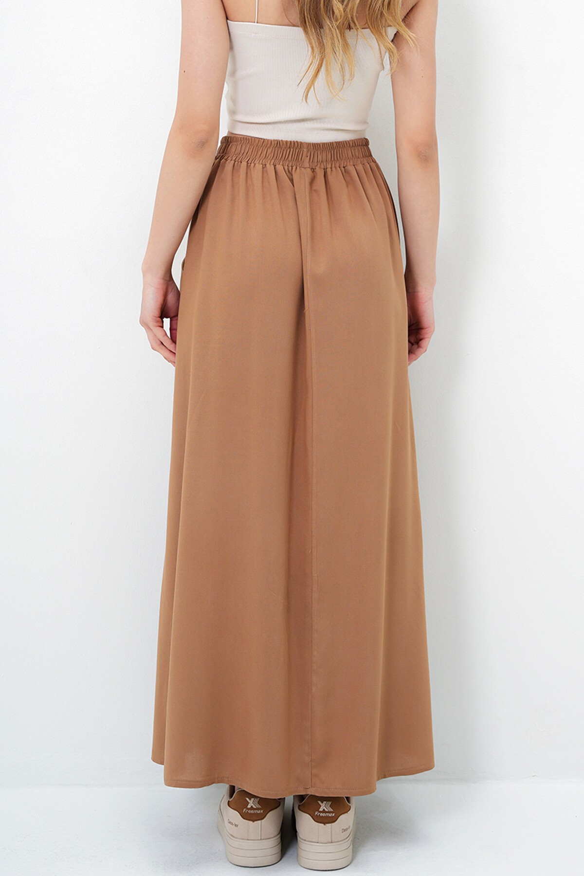 Sütlü Kahve Çift Cepli Kloş Dokuma Etek