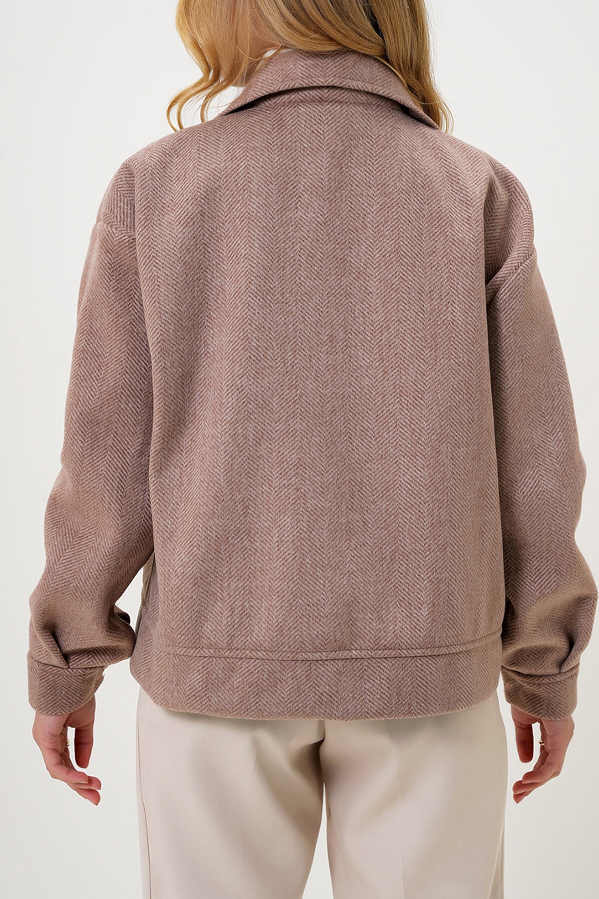 Sütlü Kahve İçi Astarlı Çift Cepli Kaşe Ceket