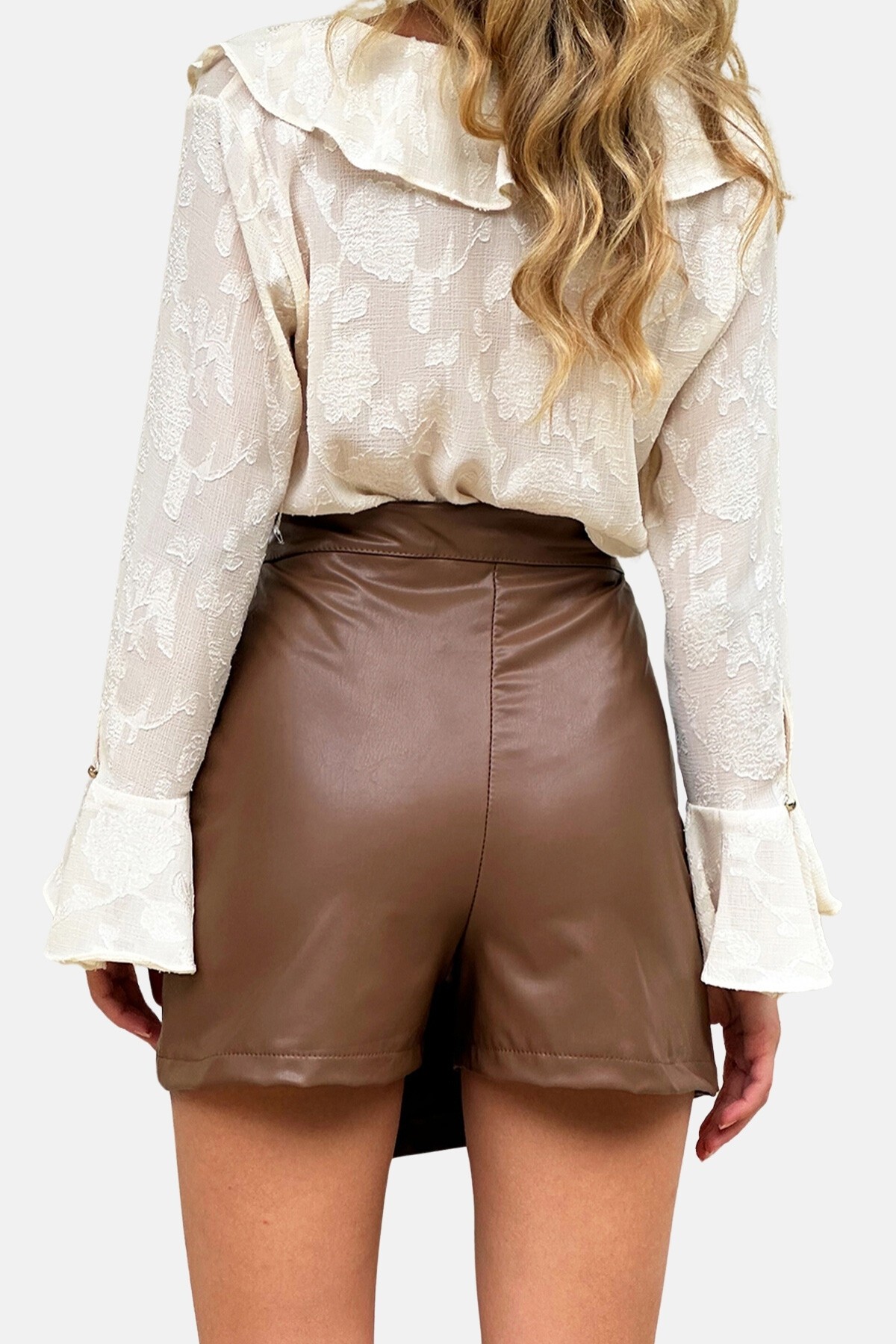 Taba Fermuar Detaylı Suni Deri Şort Etek
