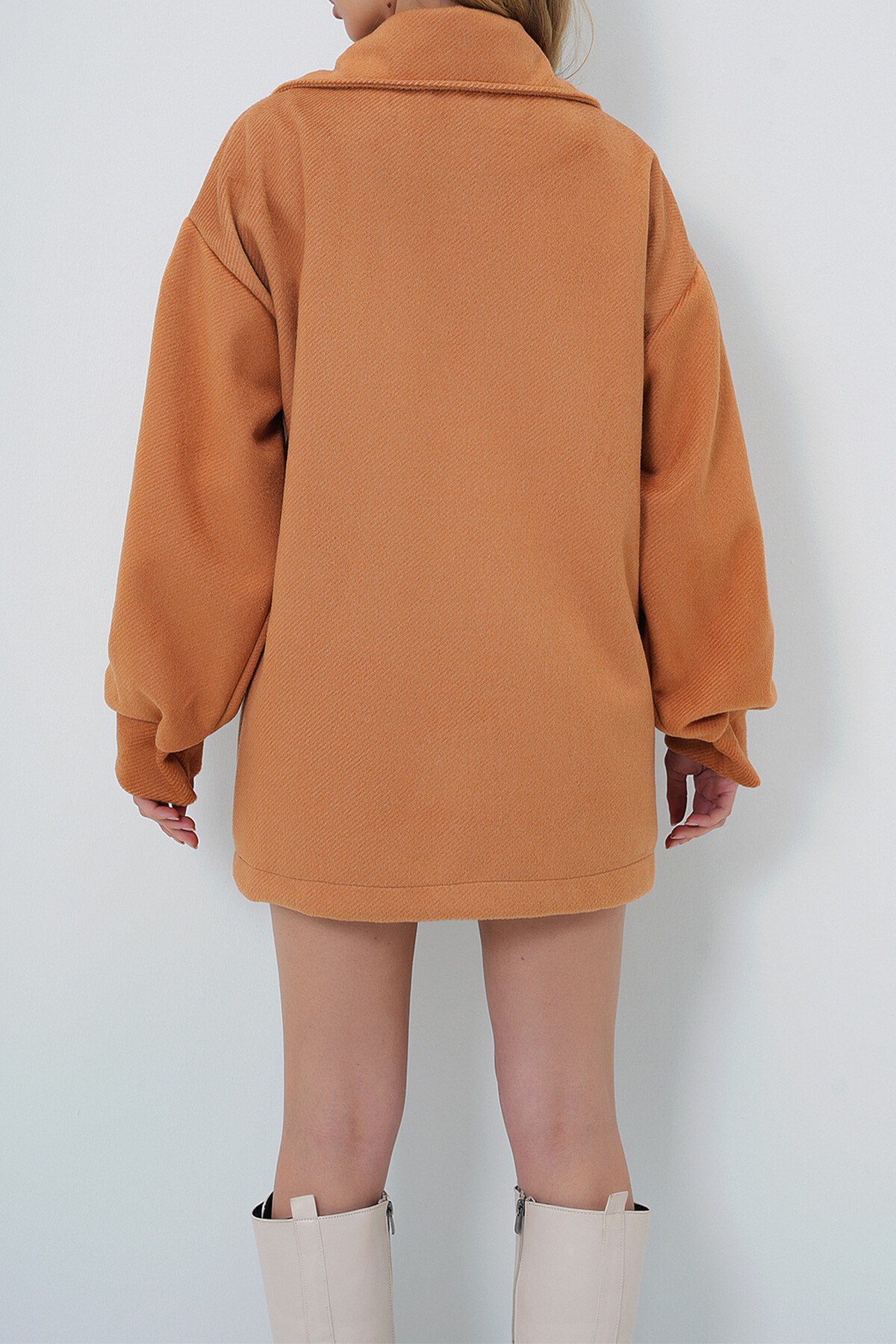 Taba Kruvaze Yaka Balon Kol Kaşe Kaban