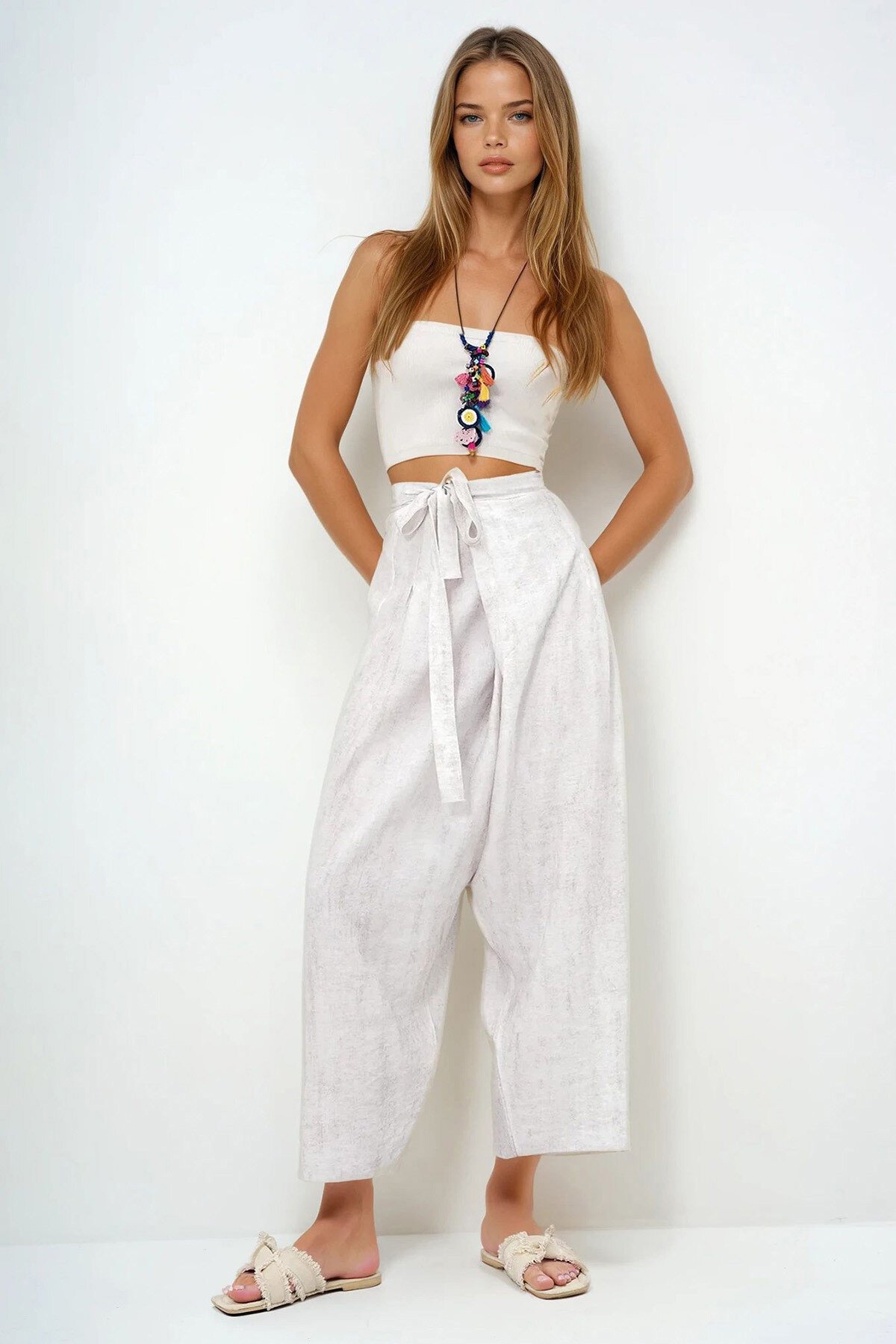 Taş Bağlama Detaylı Şalvar Kesim Aerobin Pantolon