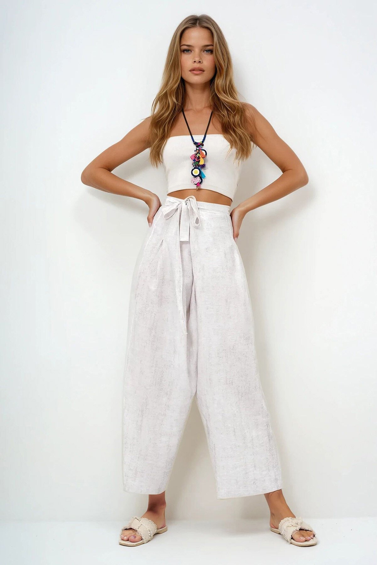 Taş Bağlama Detaylı Şalvar Kesim Aerobin Pantolon