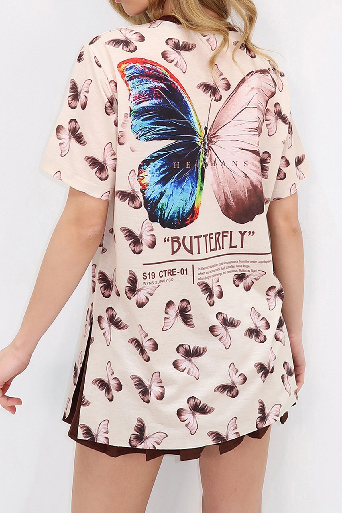 Taş Bisiklet Yaka Dijital Baskılı Yanı Yırtmaçlı T Shirt