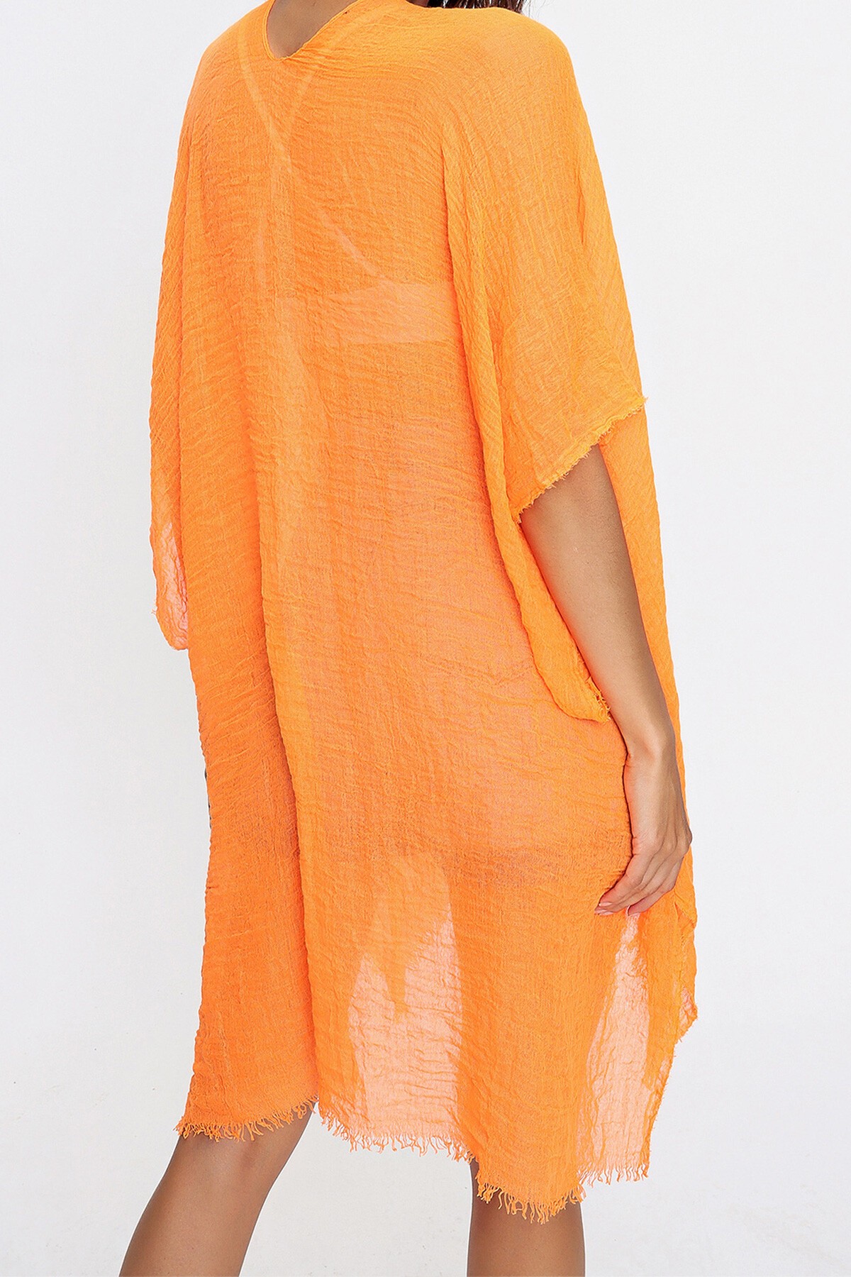 Turuncu Oversize Pamuklu Kimono