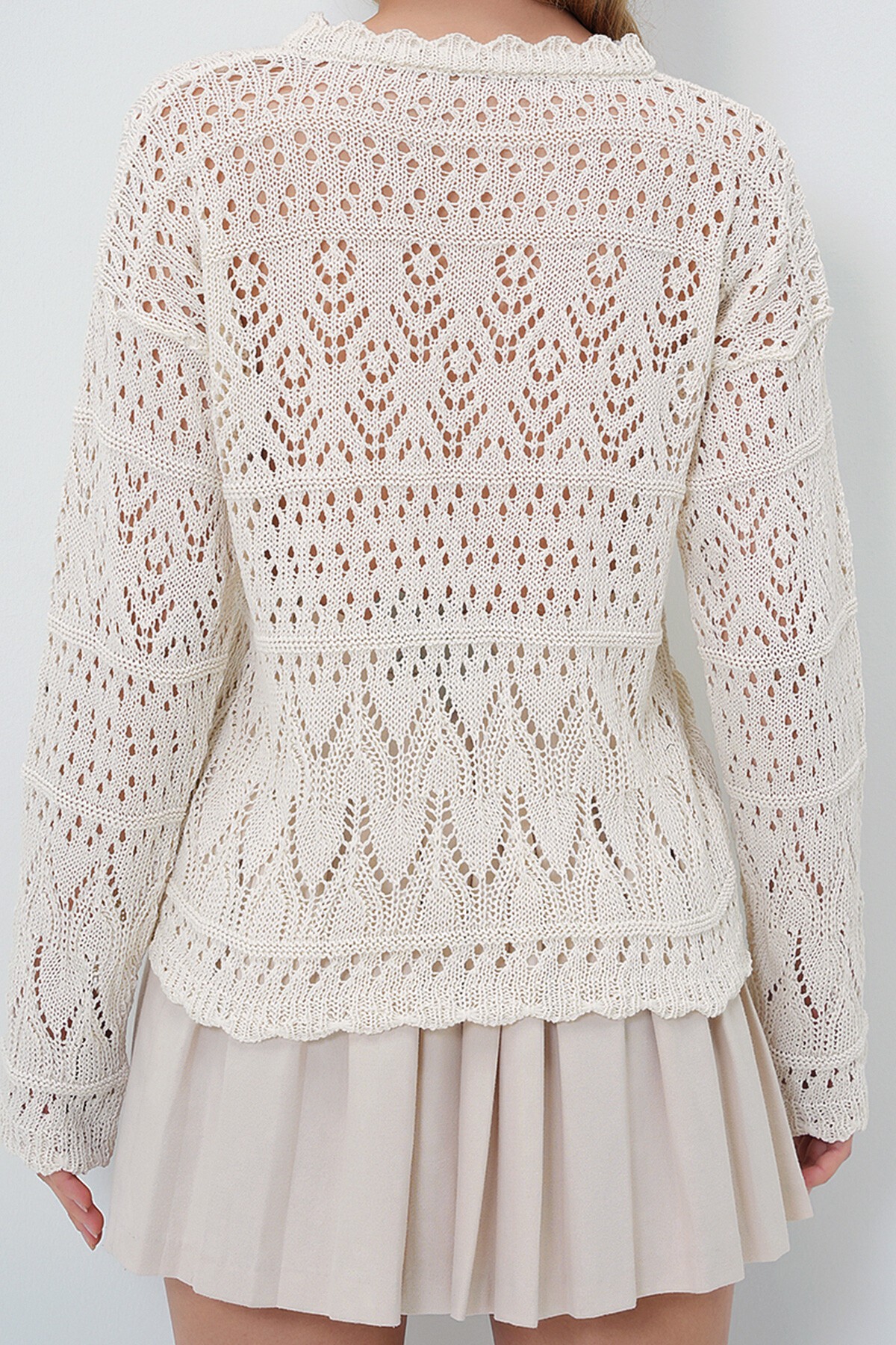 Vanilya Delik Ajurlu Motifli Yazlık Triko Bluz