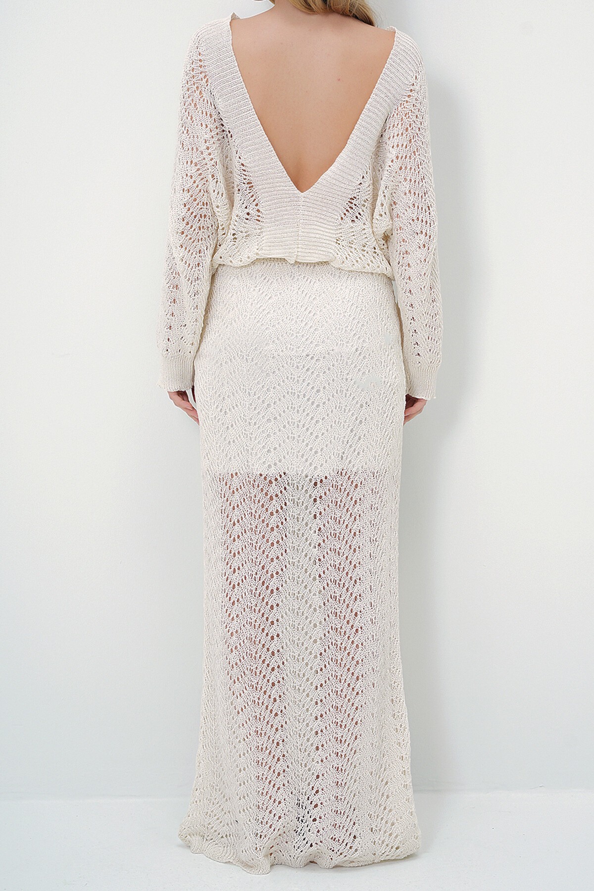 Vanilya Ön Arka V Yaka İçi Astarlı Maxi Boy Yazlık Triko Elbise