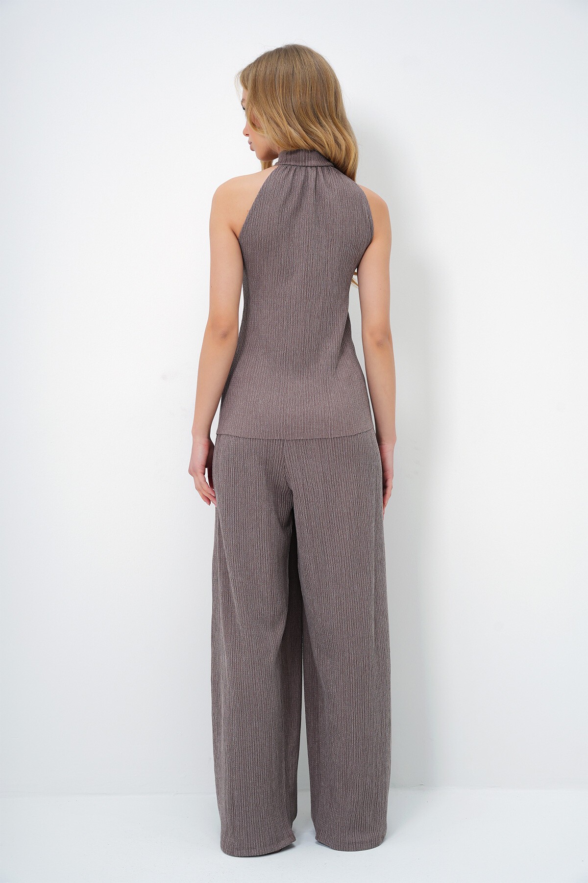 Vizon Dokulu Dik Yaka Bluz Ve Pantolon  Takım