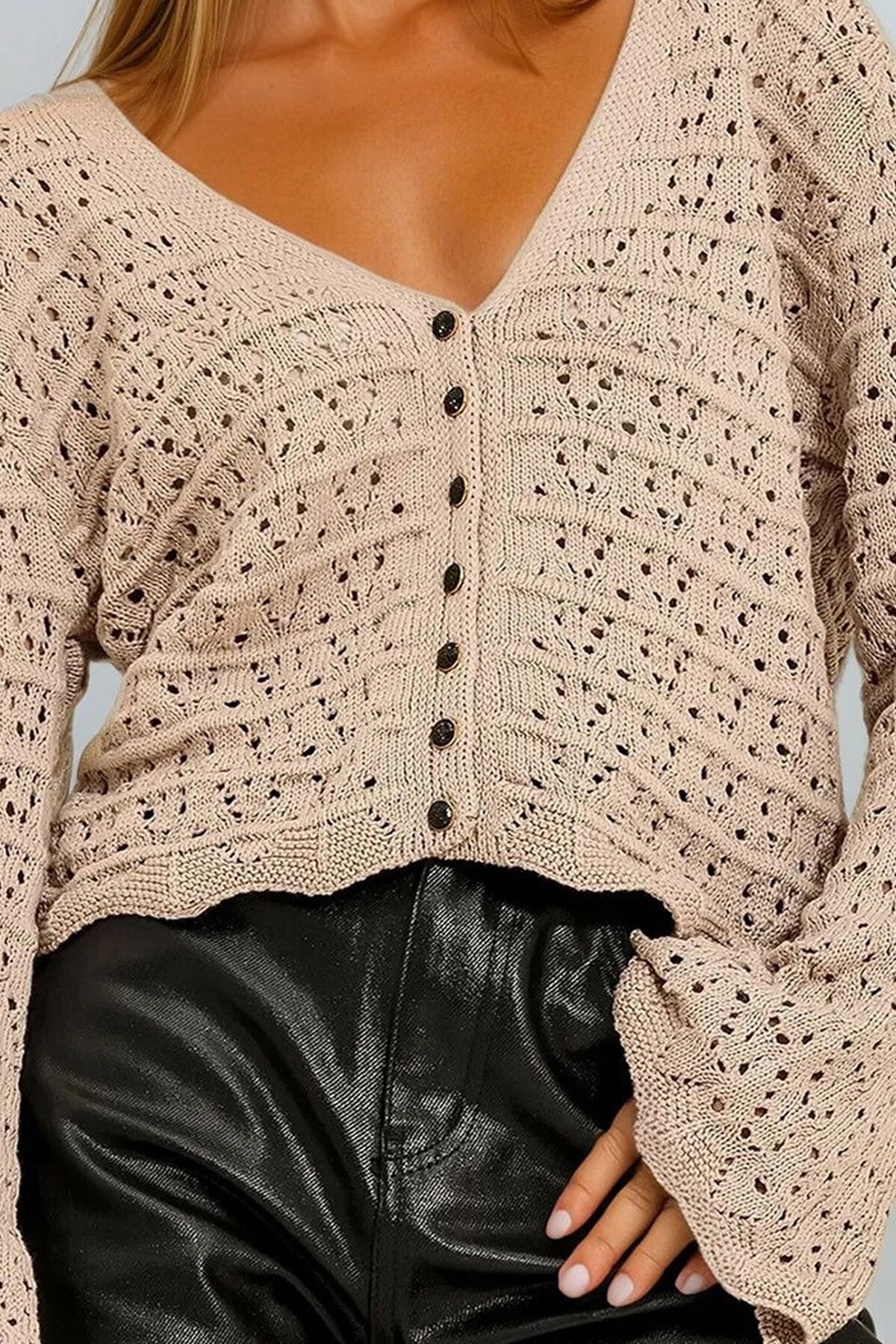 Vizon V Yaka Ajurlu Triko Hırka