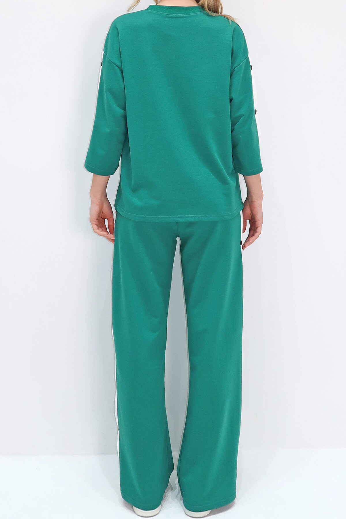 Yeşil Bisiklet Yaka Çıtçıt Kapamalı İli İplik Eşofman Takım