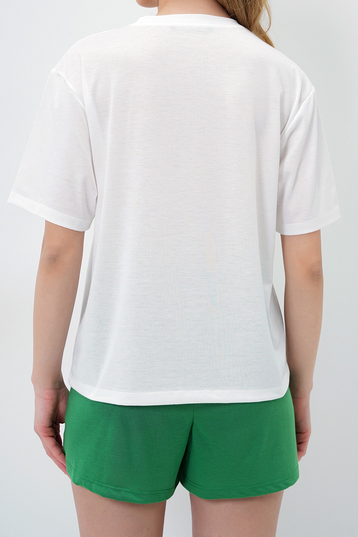 Yeşil Limon Baskılı Pamuklu Basic T Shırt Ve Şortlu Pijama Takımı