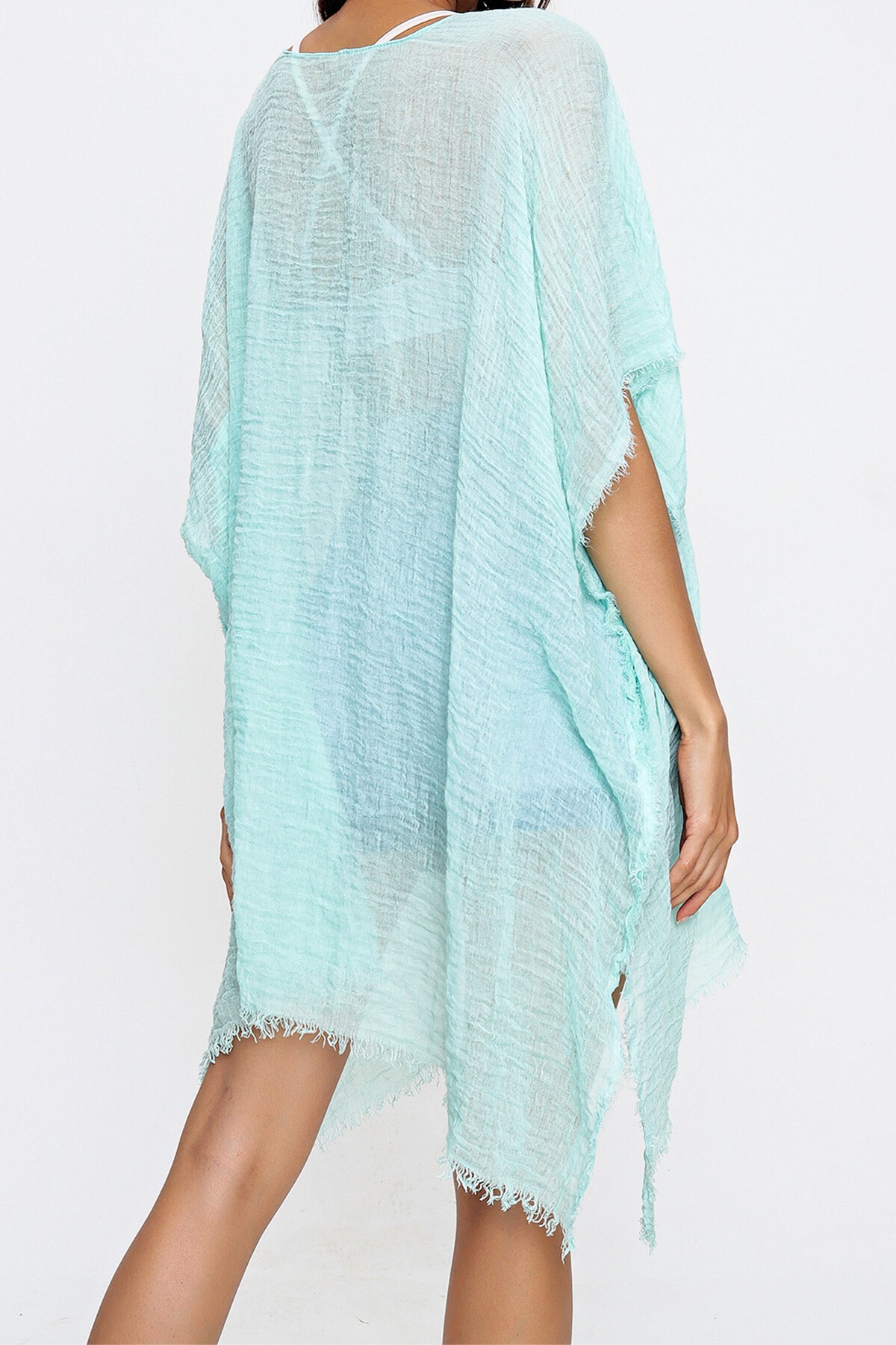 Yeşil Püskül Detaylı Pamuklu Pareo