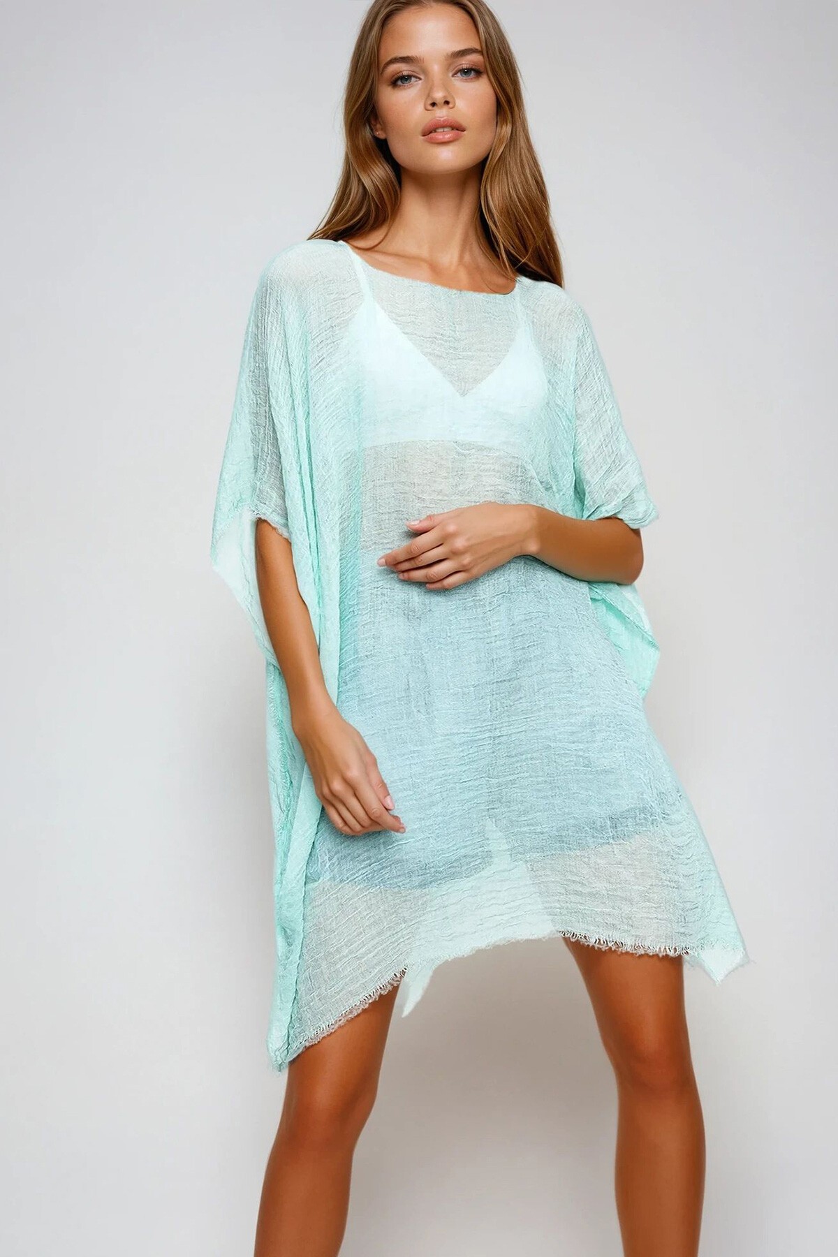 Yeşil Püskül Detaylı Pamuklu Pareo