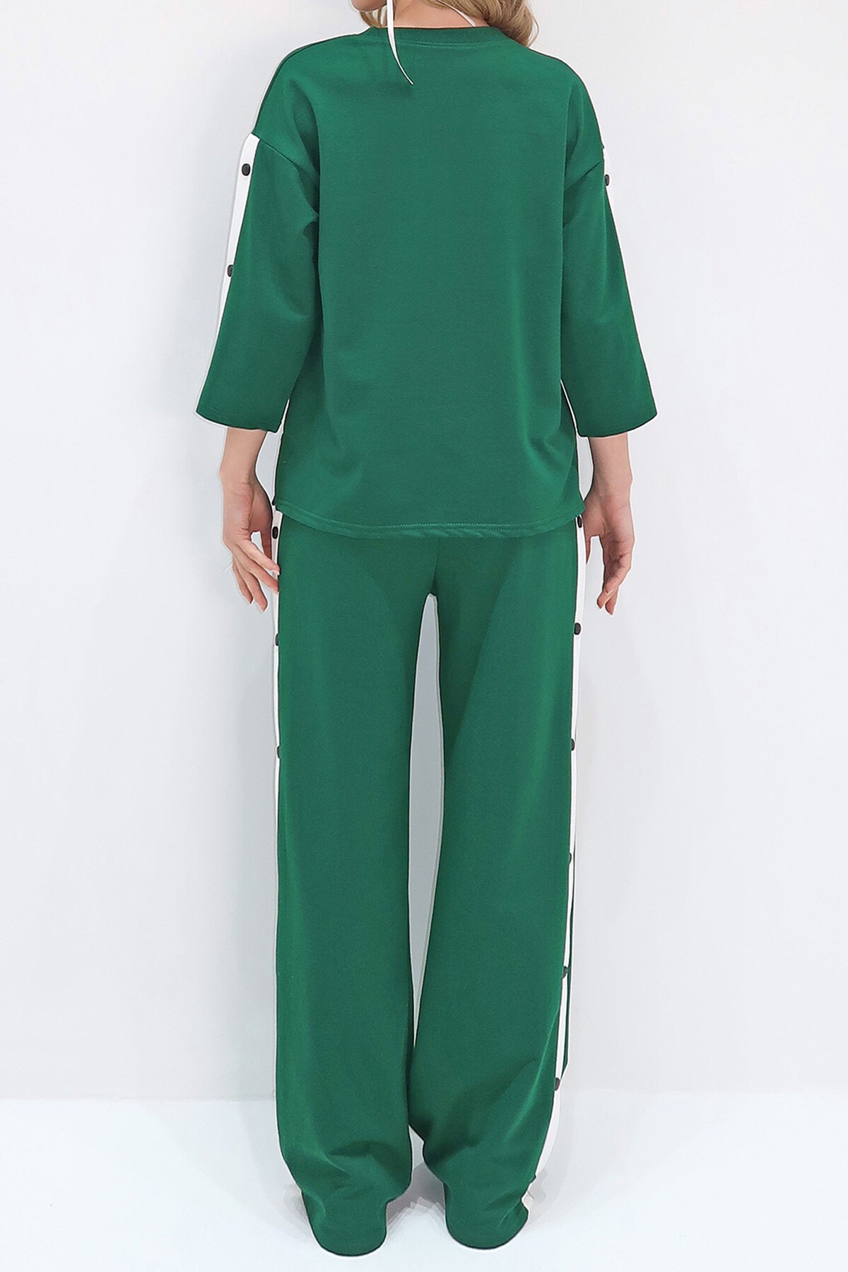 Zümrüt Yeşili Bisiklet Yaka Çıtçıt Kapamalı İli İplik Eşofman Takım