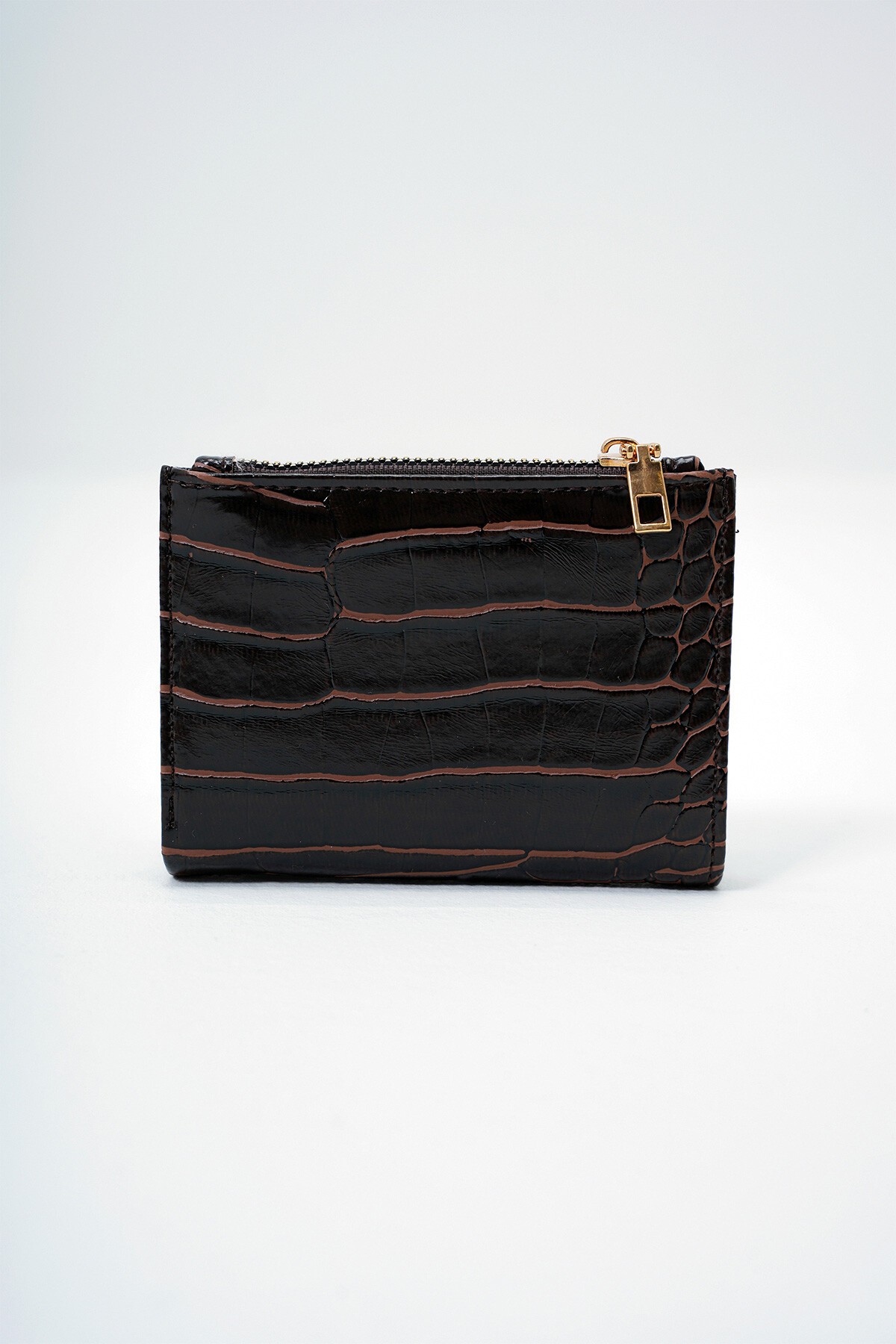 Acı Kahve Suni Deri Croco Desen Kağıt Ve Bozuk Para Bölmeli Cüzdan Kartlık