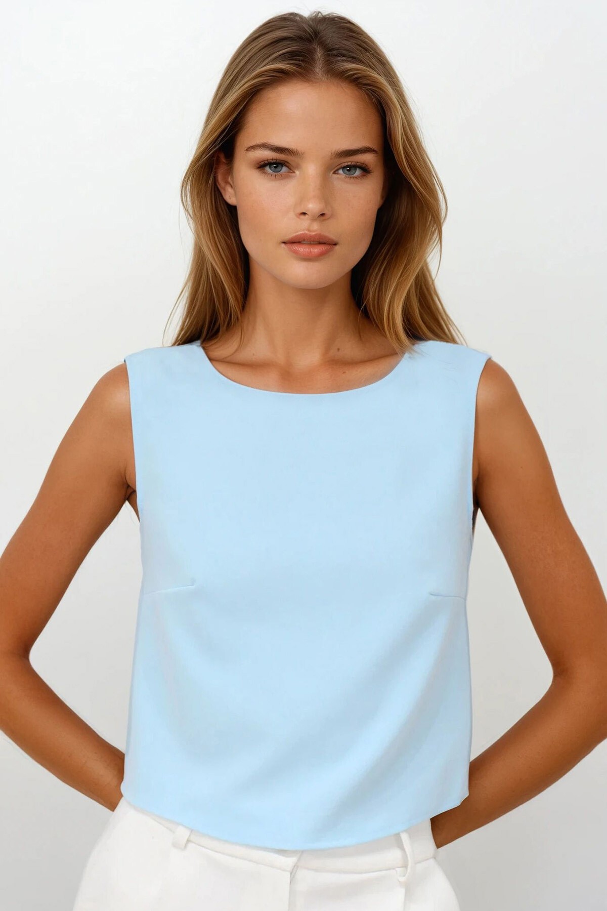 Bebe Mavi Sırtı Fiyonk Detaylı Bluz