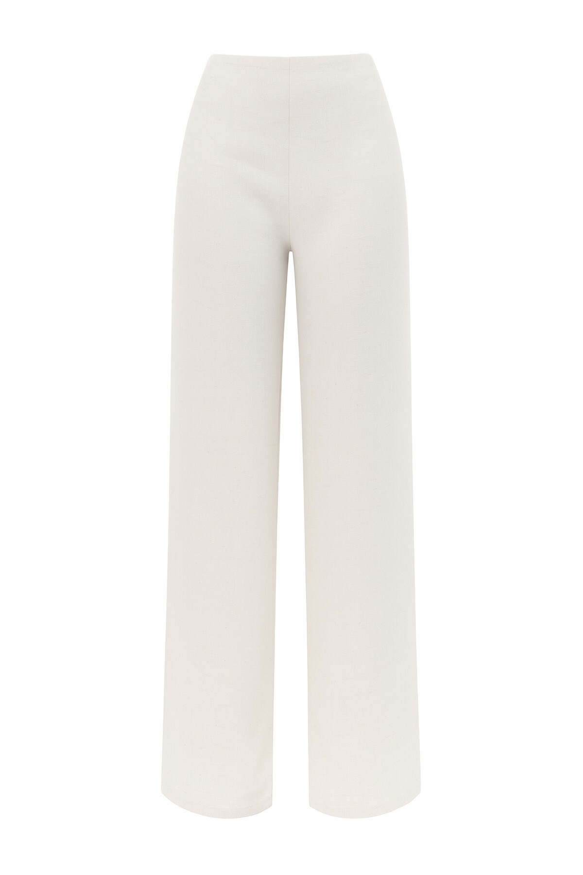 Bej Beli Lastikli Bağcıklı Keten Palazzo Pantolon