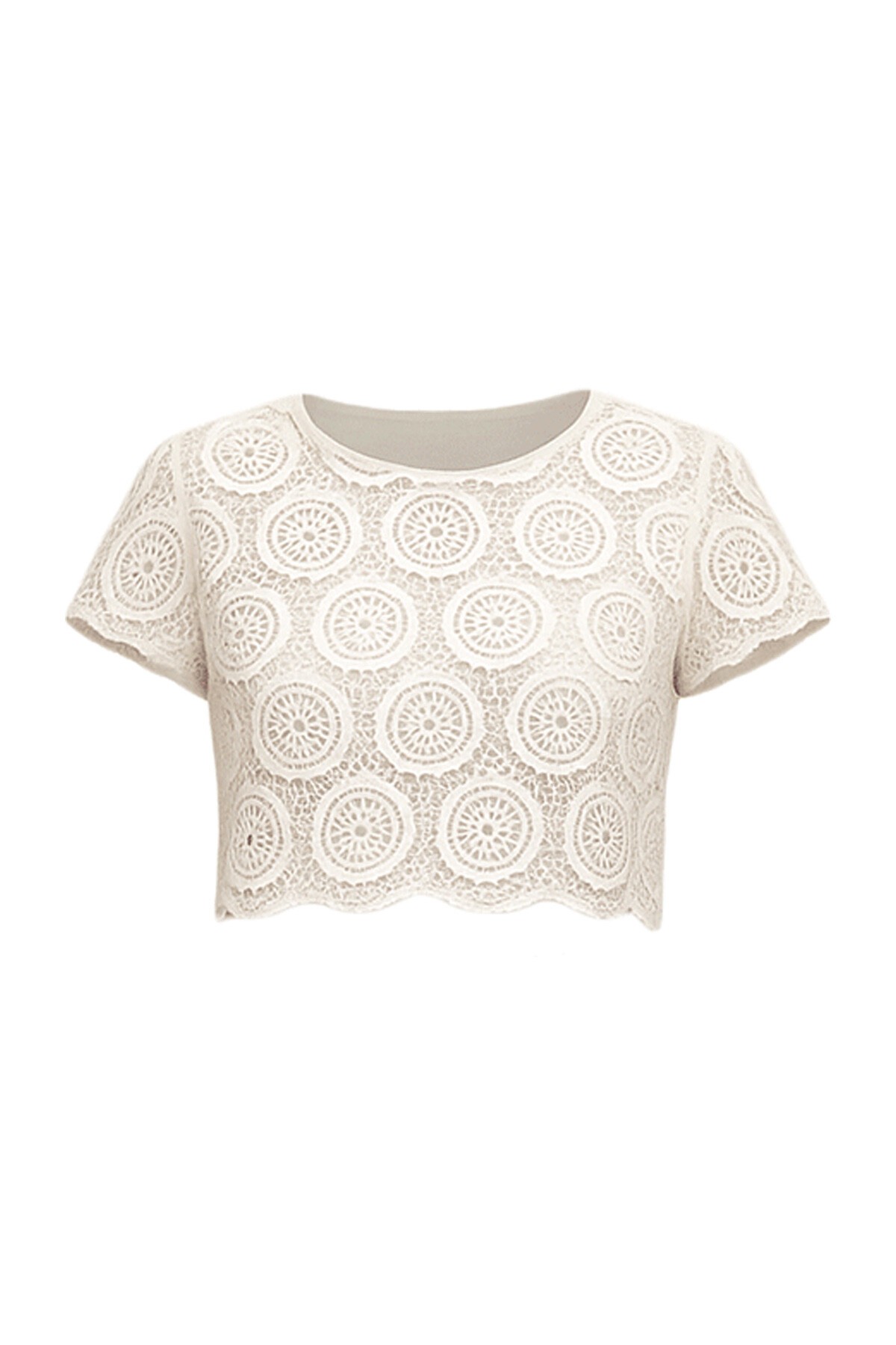 Bej Delik Ajurlu İçi Astarlı Motif İşlemeli Bluz