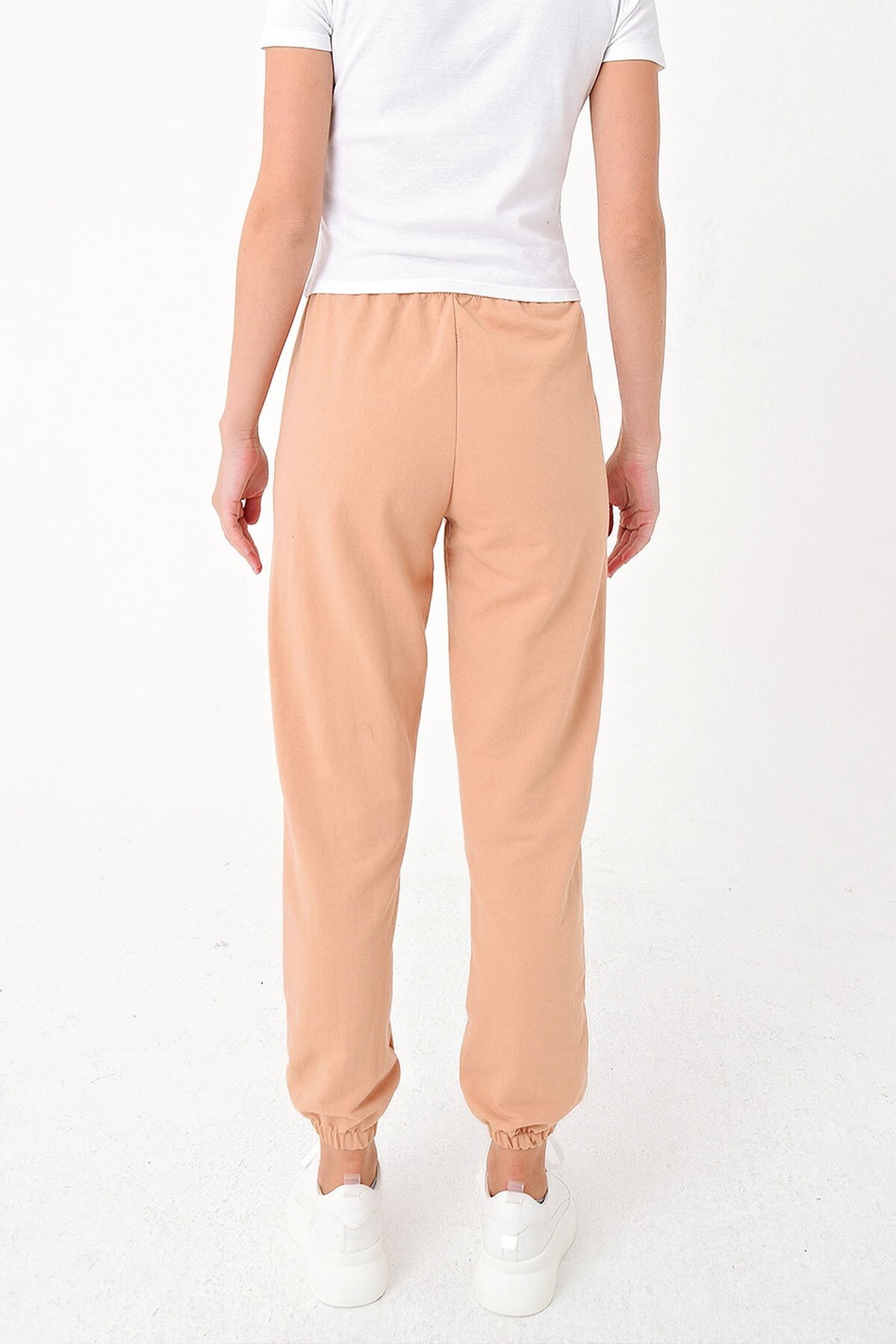 Bej Paçası Lastikli İki İplik Eşofman Altı