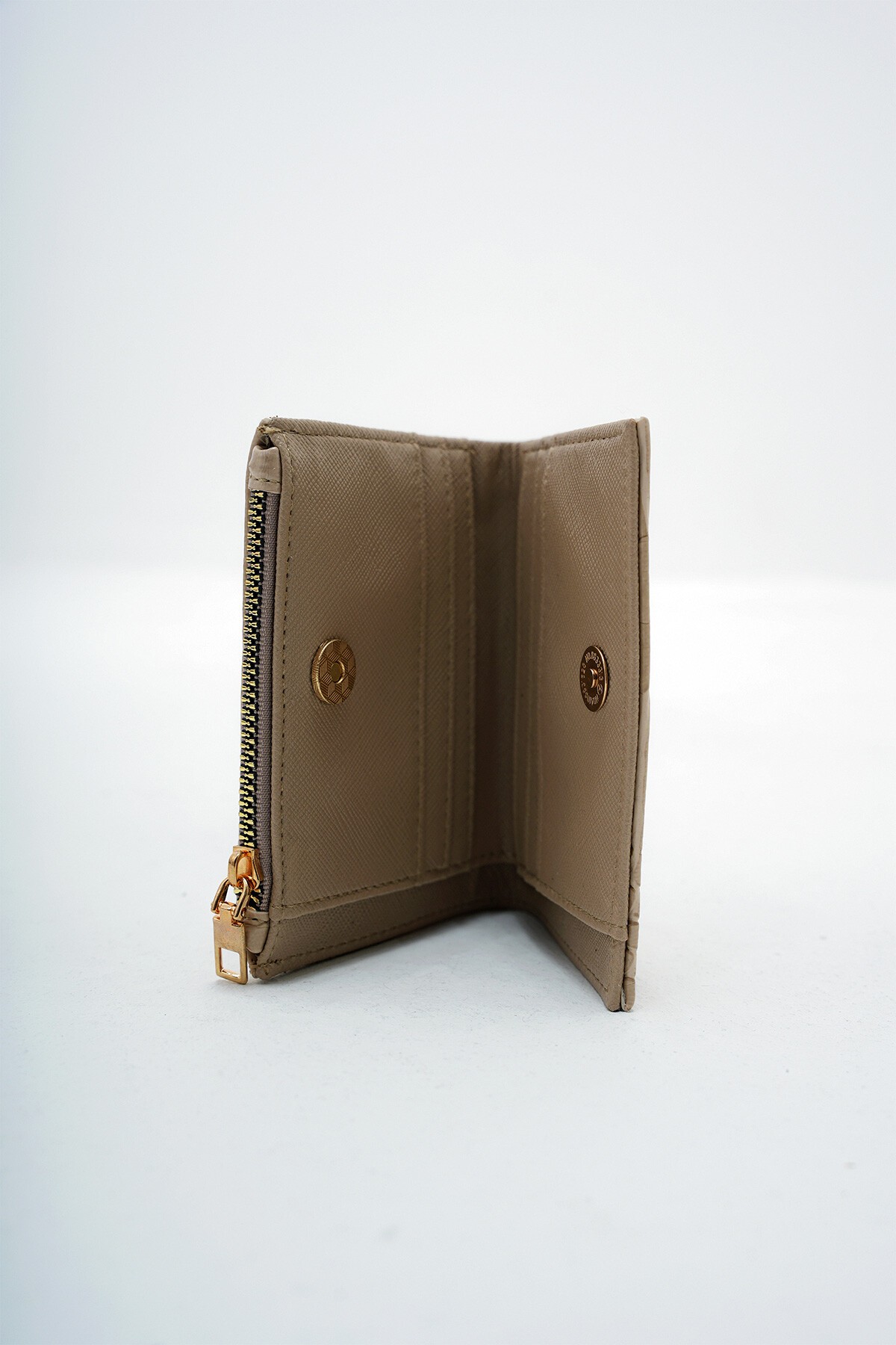 Bej Suni Deri Croco Desen Kağıt Ve Bozuk Para Bölmeli Cüzdan Kartlık