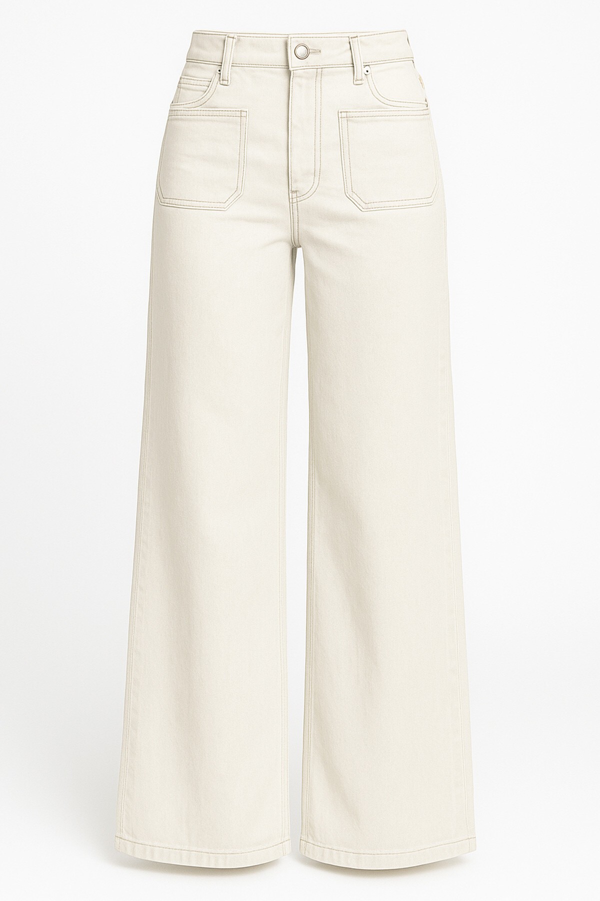 Bej Yüksek Bel 5 Cepli Palazzo Jean