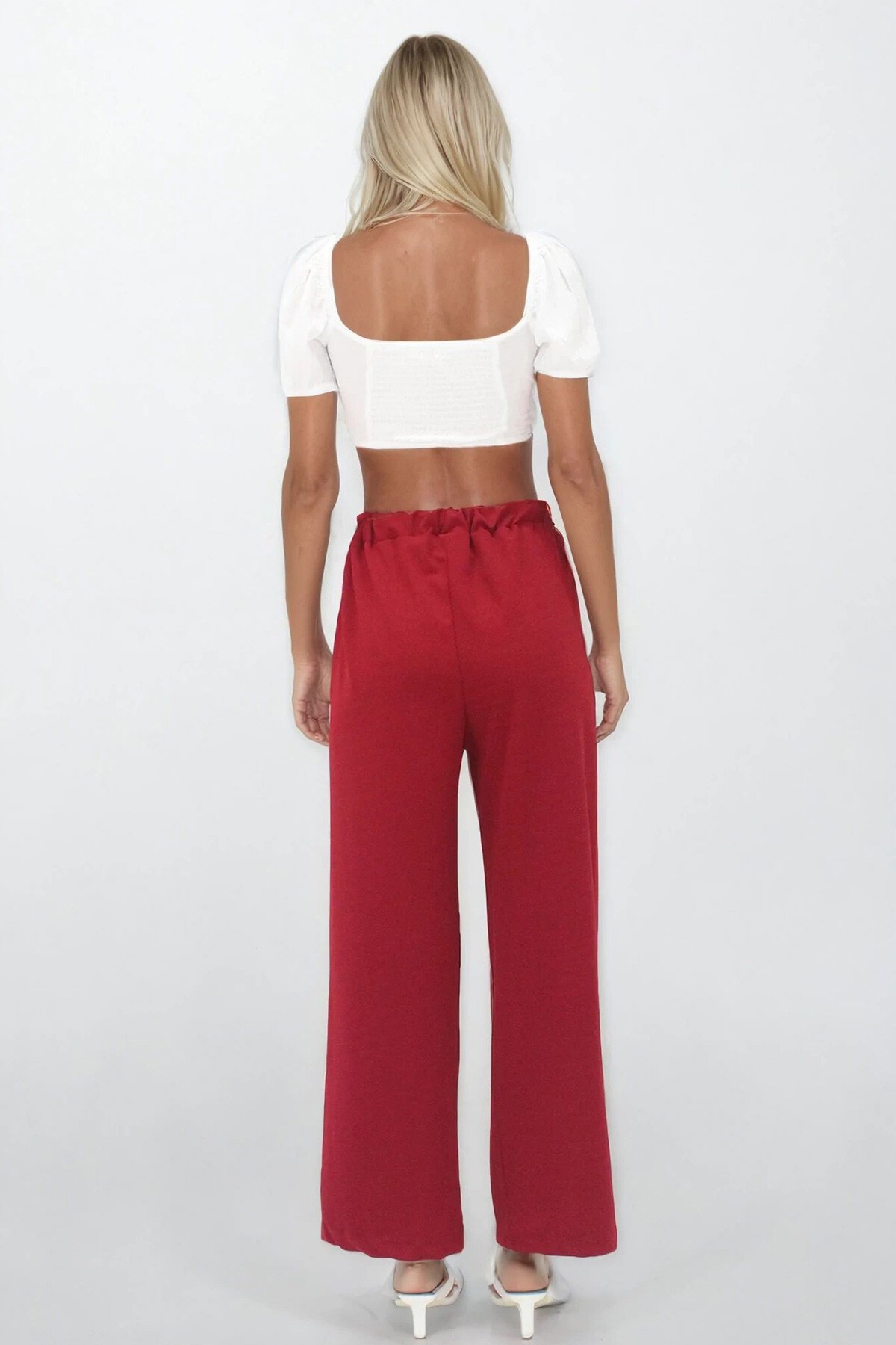 Bordo Beli Lastikli Aerobin Palazzo Pantolon