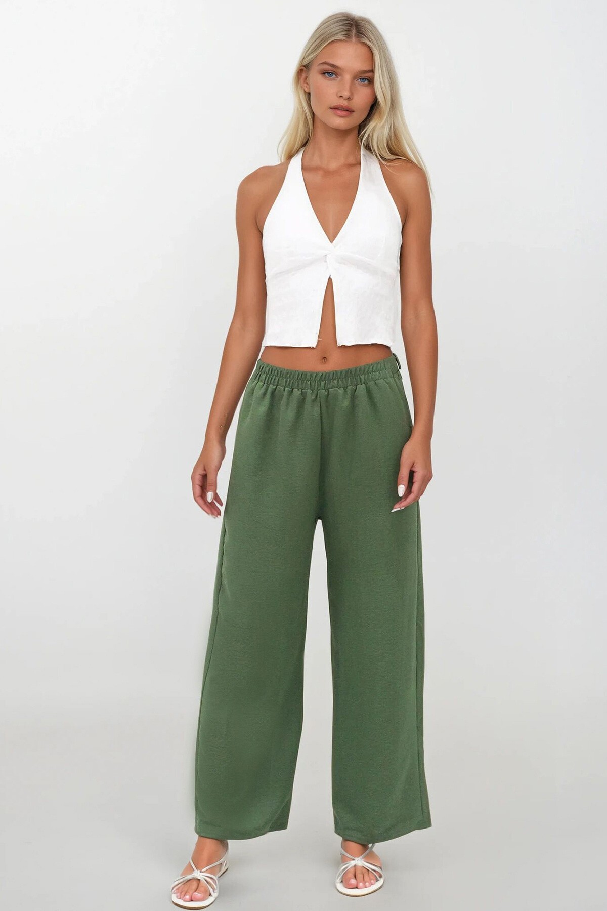 Haki Beli Lastikli Aerobin Palazzo Pantolon