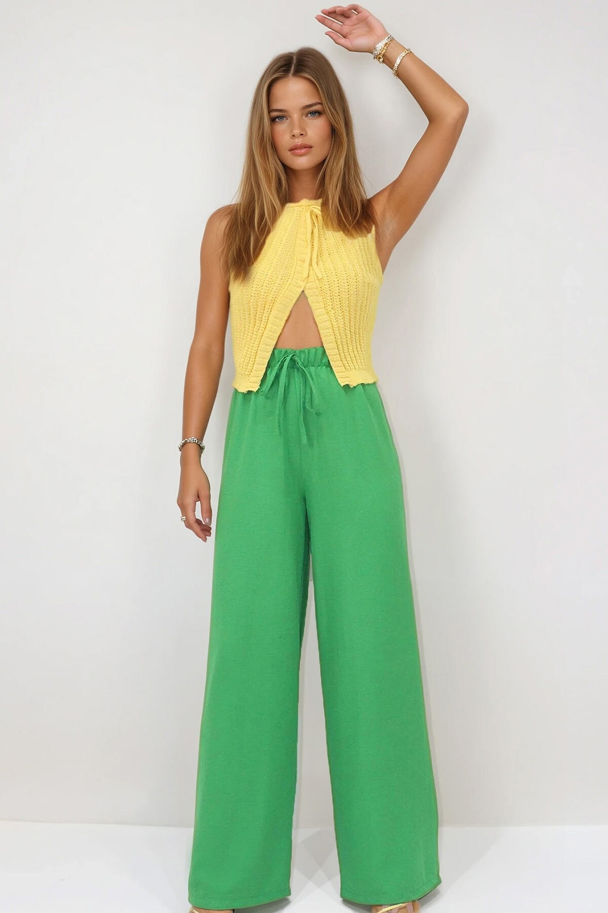 Benetton Bağcıklı Beli Lastikli Aerobin Palazzo Pantolon