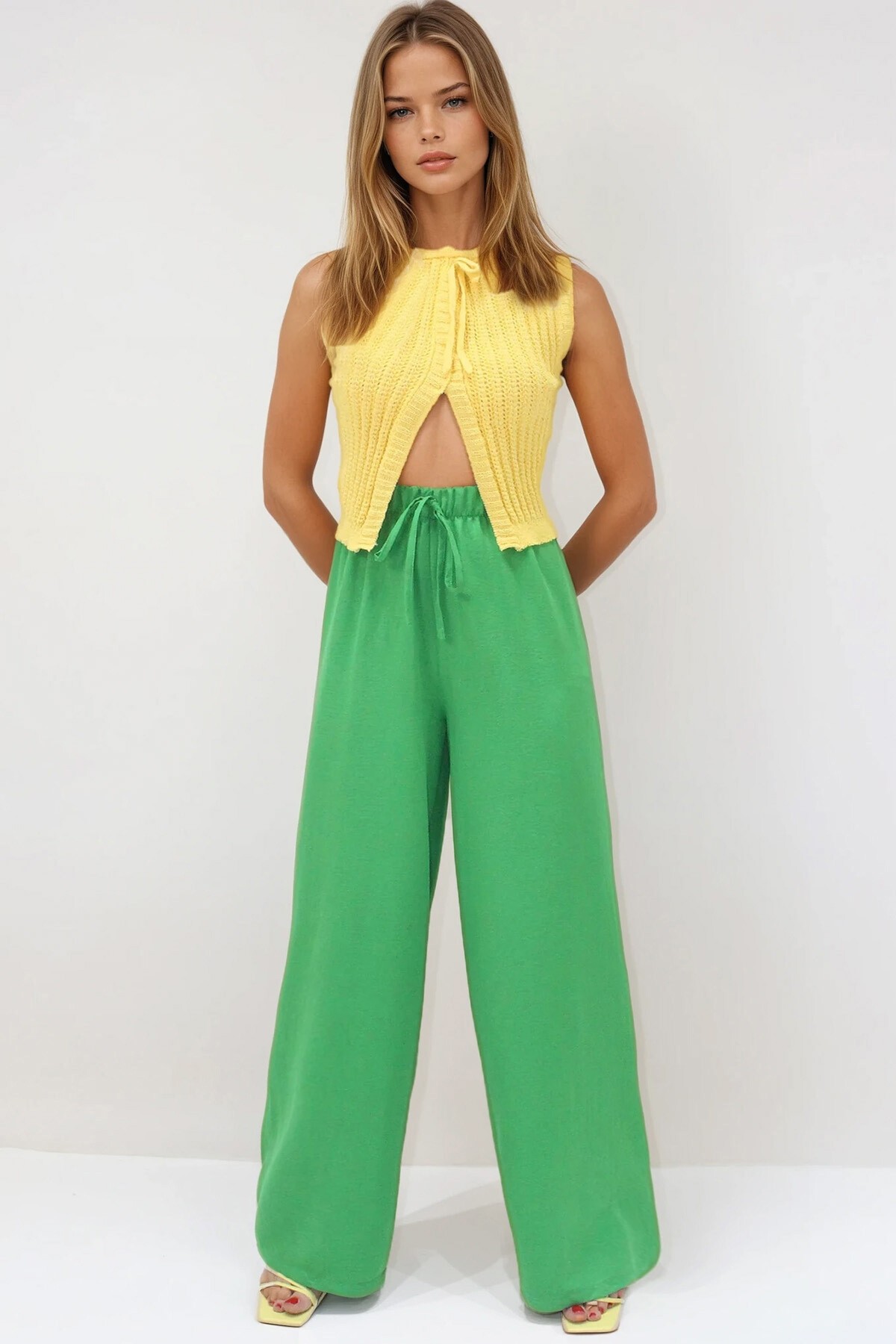 Benetton Bağcıklı Beli Lastikli Aerobin Palazzo Pantolon