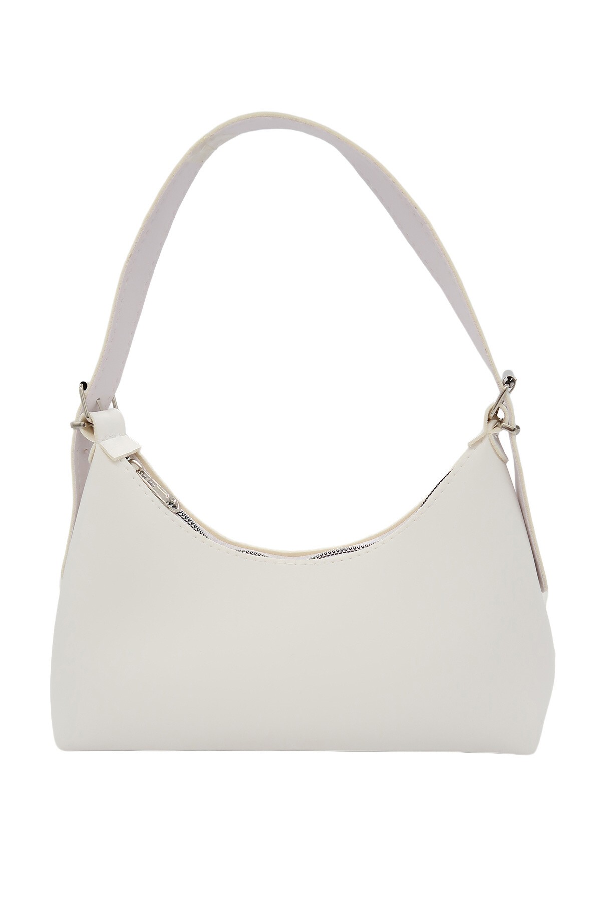 Beyaz Ayarlanabilir Fermuarlı Çanta